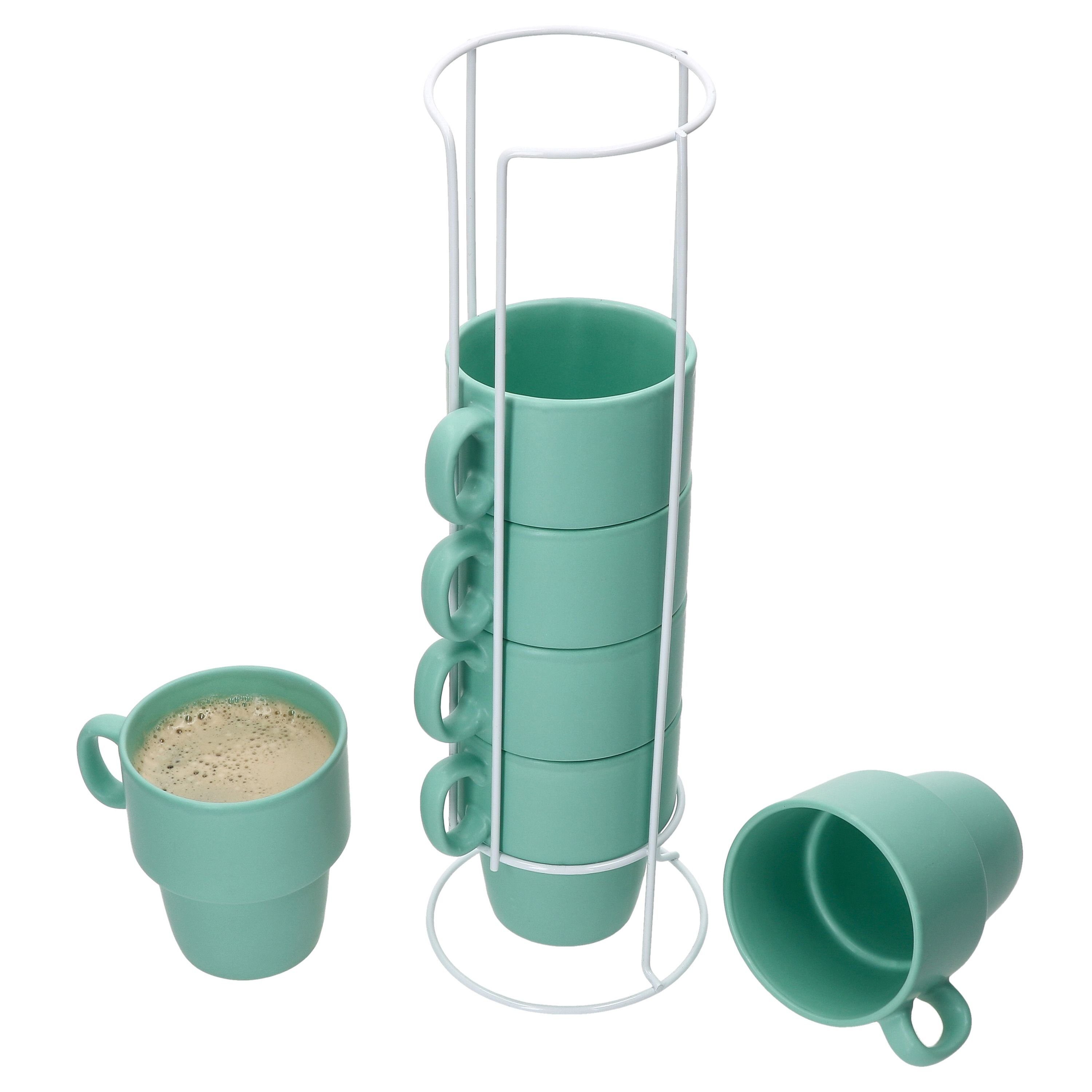 MamboCat Becher 6er Set Kaffeebecher mit Ständer Stata 250ml mint Porzellan stapelbar, Porzellan