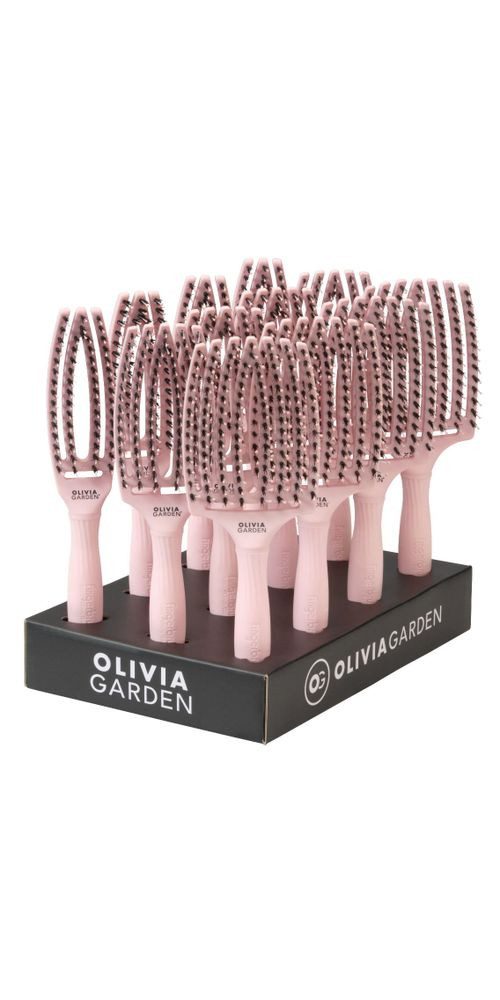 OLIVIA GARDEN Haarbürste Olivia Garden Fingerbrush Boar&Nylon Display Pastel Pink 12st