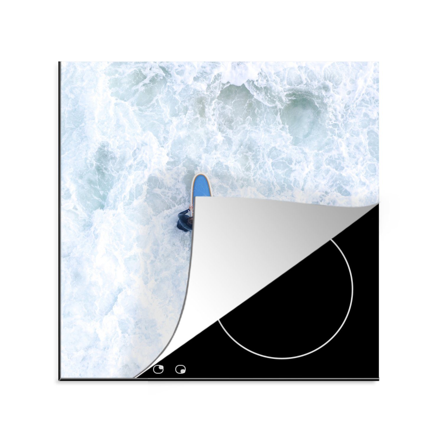 Surfen MuchoWow cm, - (1 Arbeitsplatte Herdblende-/Abdeckplatte Wellen, für Ceranfeldabdeckung, Vinyl, küche 78x78 Sport - tlg),