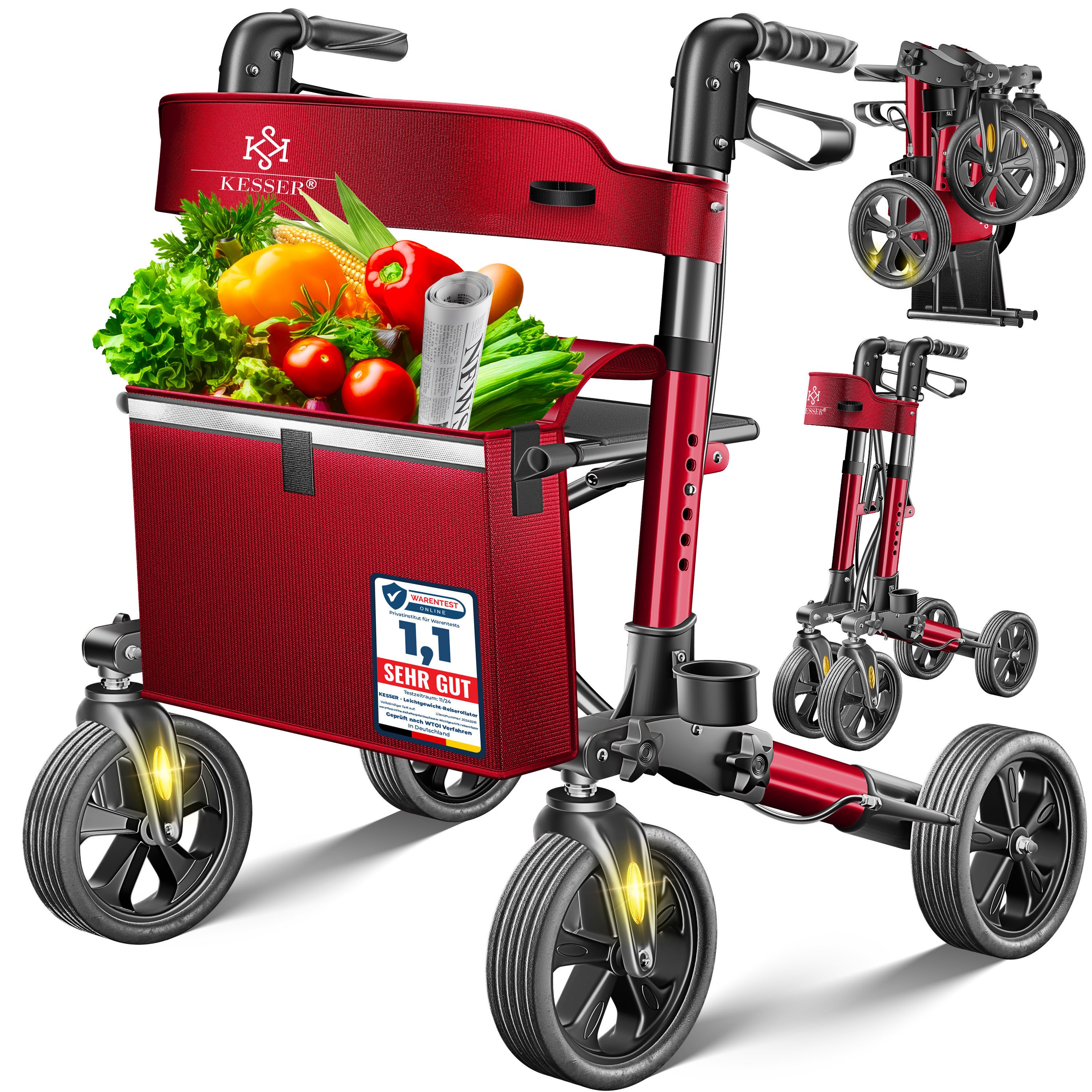 KESSER Rollator, faltbar Laufhilfe Senioren Gehhilfe mit Sitz & Tasche höhenverstellbar