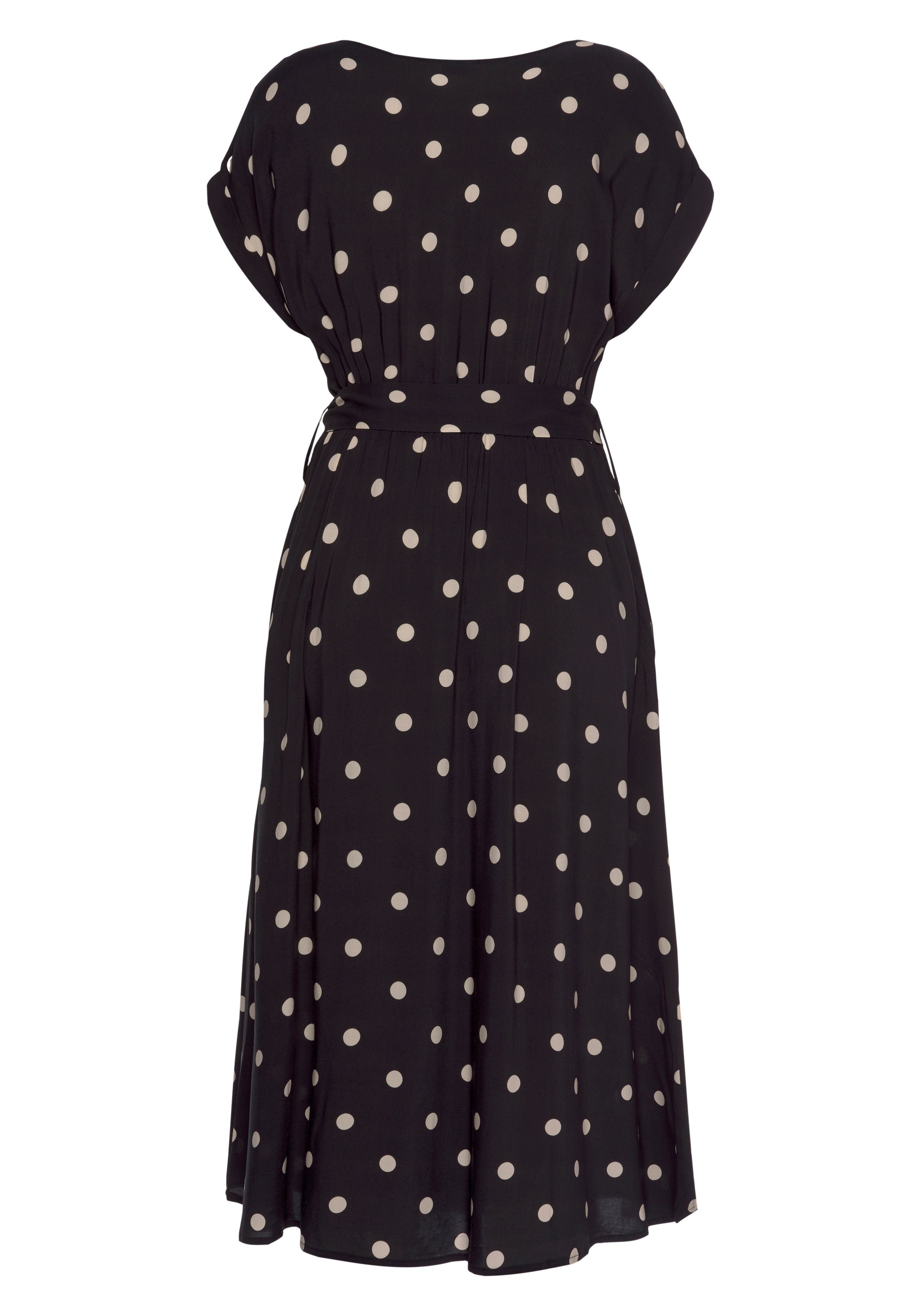 LASCANA Midikleid mit Punktedruck und Taschen, Blusenkleid (mit Gürtel) elegantes Sommerkleid aus Webware, Viskosekleid, Tupfenkleid, feminin – Bild 4 von 5
