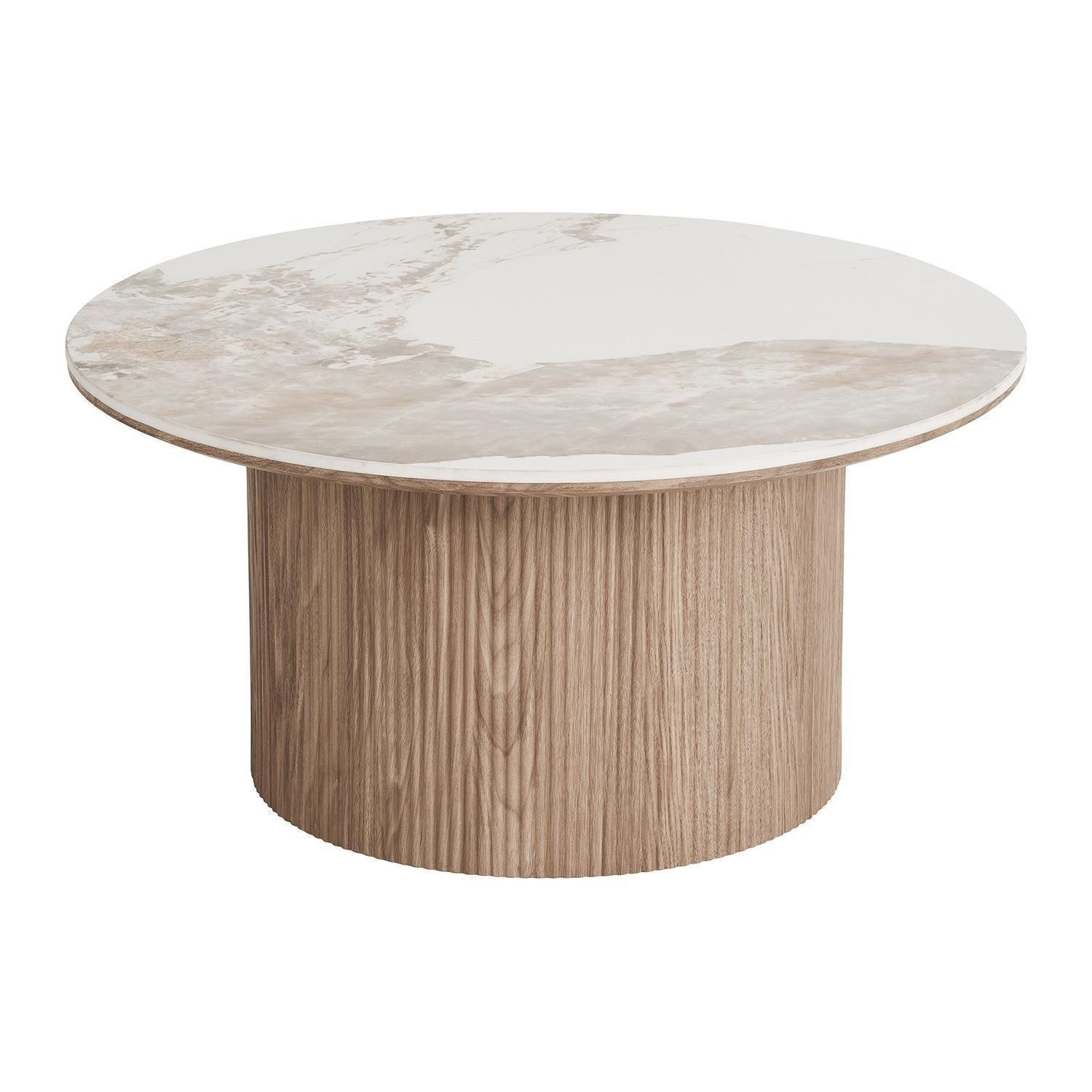 House Nordic Couchtisch ATHENS, Braun, Creme, MDF, Keramikplatte, Rund, Ø 80 x 40 cm
