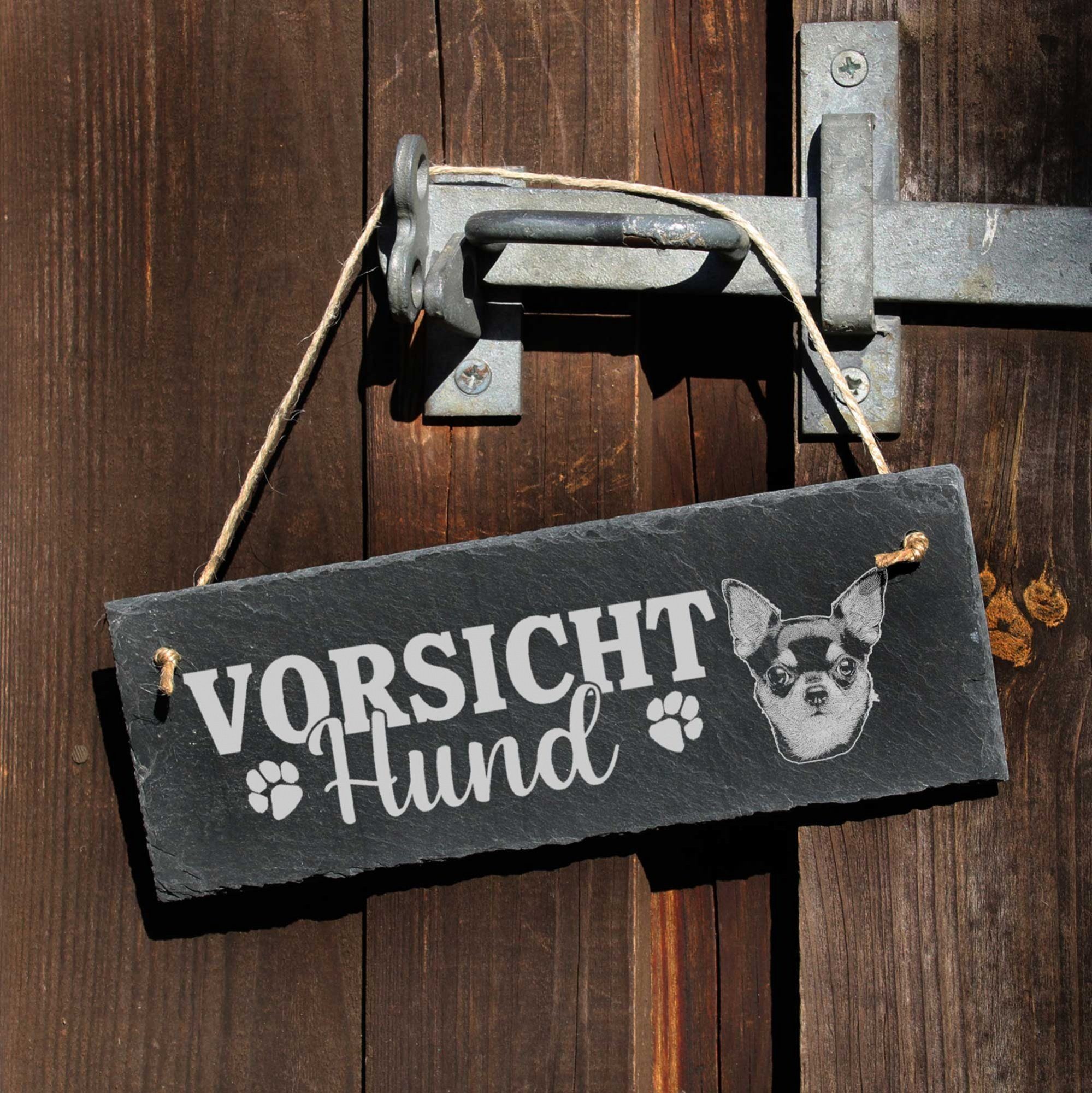 Dekolando Hängedekoration Hund Schild Kurzhaar Chihuahua 22x8cm Vorsicht