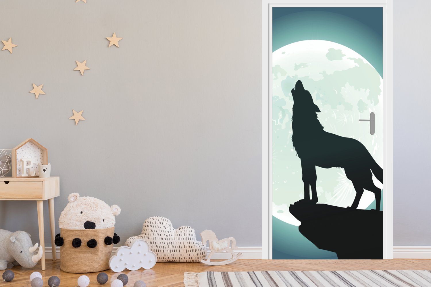 Wolf MuchoWow cm Mond 75x205 für - Matt, Fototapete (1 - St), Stein, Türaufkleber, bedruckt, Türtapete Tür,