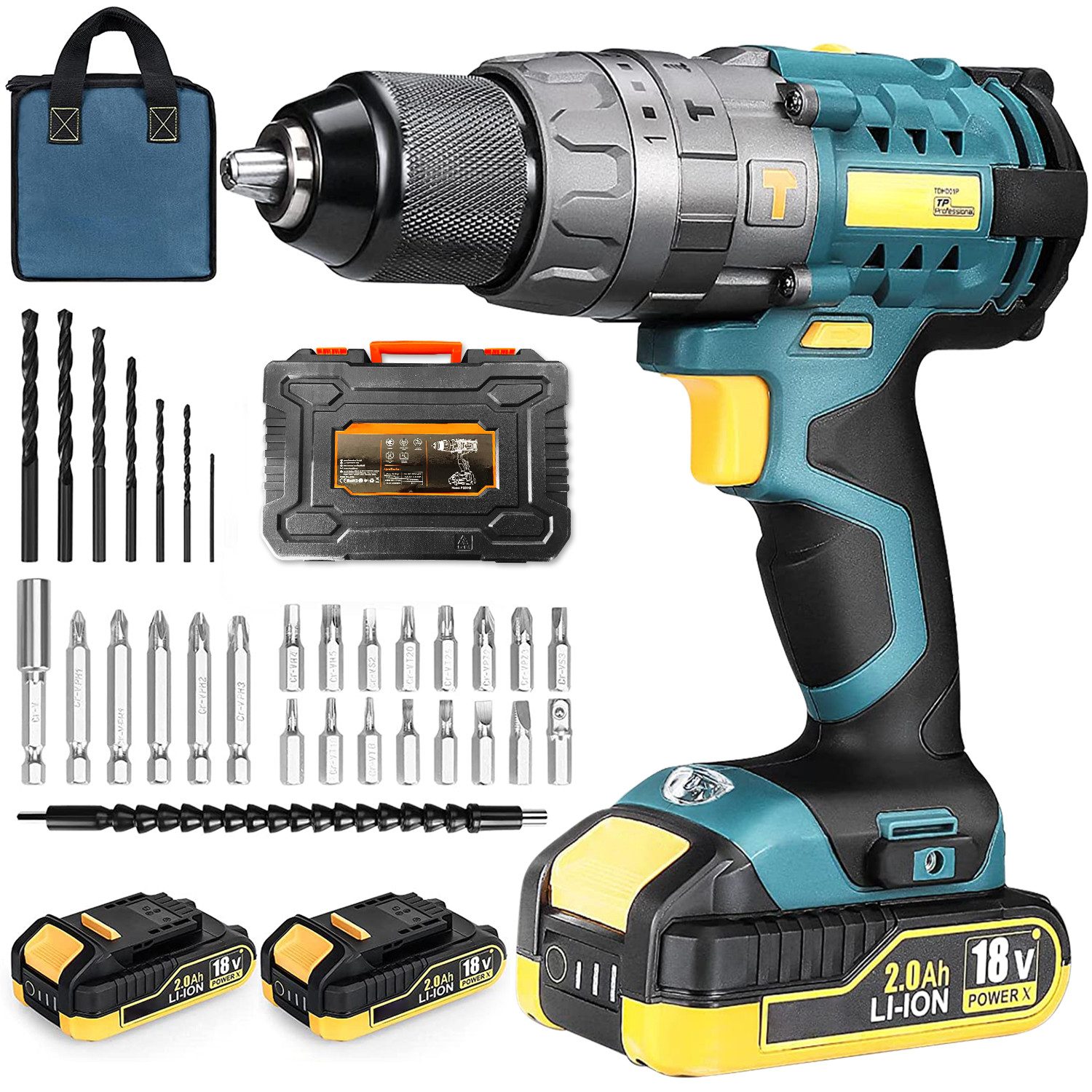 Lexzurn Akku-Bohrschrauber Akkuschrauber, max. 1700 U/min, mit 2 Akkus 18V/ günstig online kaufen