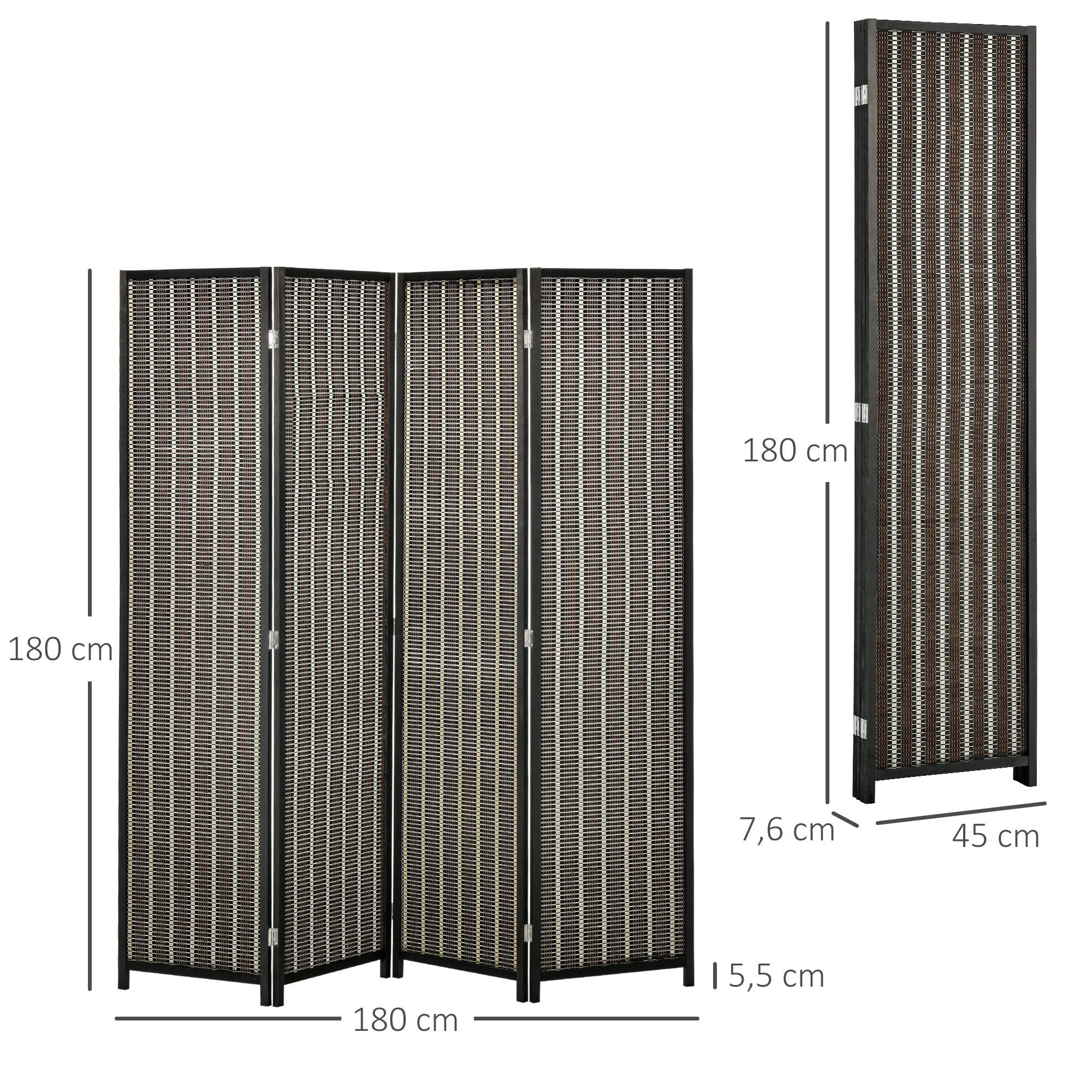 HOMCOM Paravent 4-teilig 180 x 180 cm Faltbar Sichtschutz Raumtrenner aus Bambus (Raumteiler, 1 St., Trennwand), für Wohnzimmer, Schlafzimmer, Braun