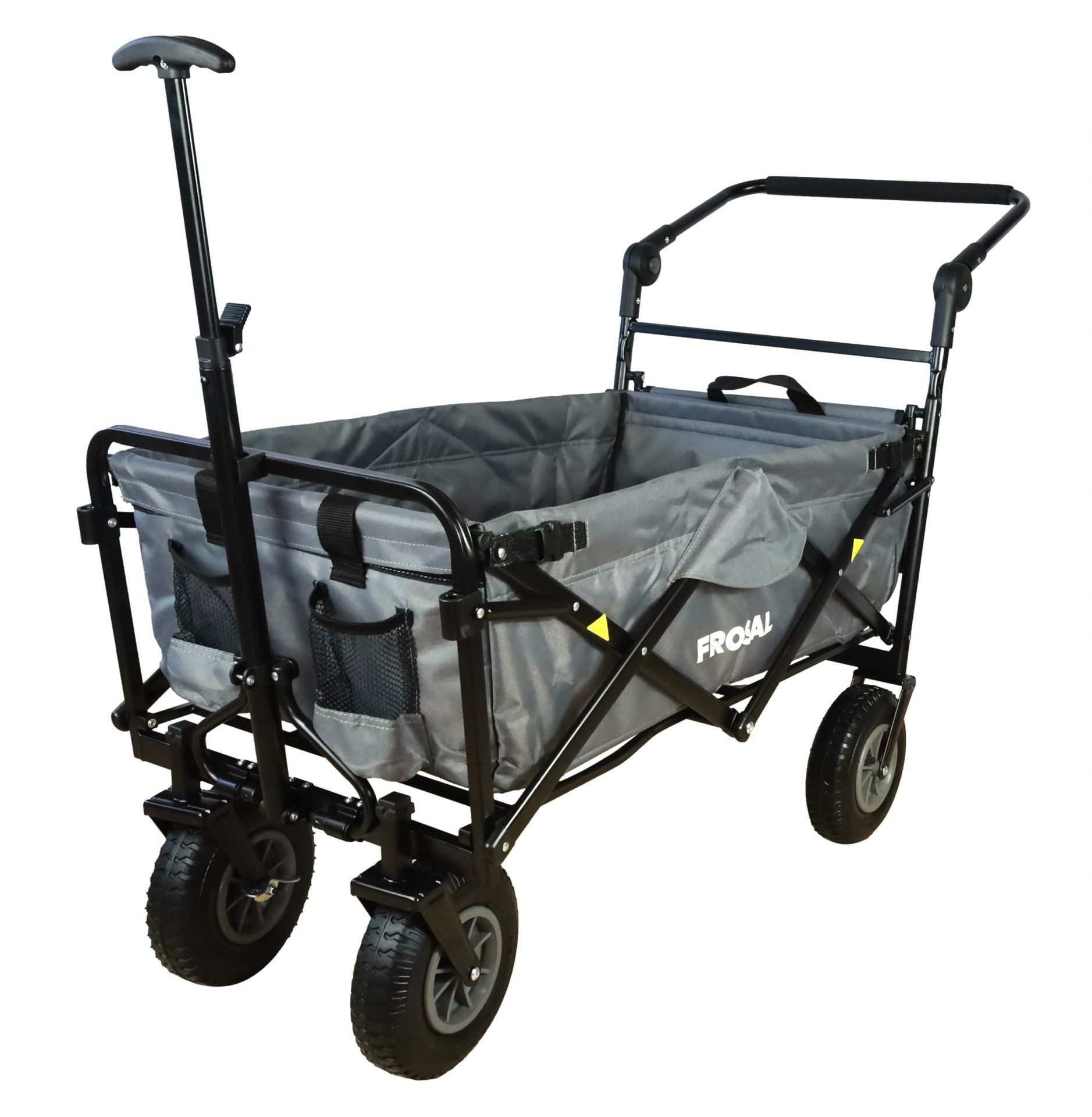 Frosal Nick PRO folding wagon with push handle, canopy & brake, grey, grey, foldable