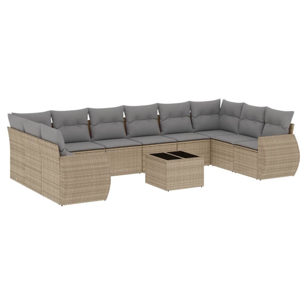 Sofaelement 11-tlg. Garten-Sofagarnitur mit Kissen Beige Poly Rattan