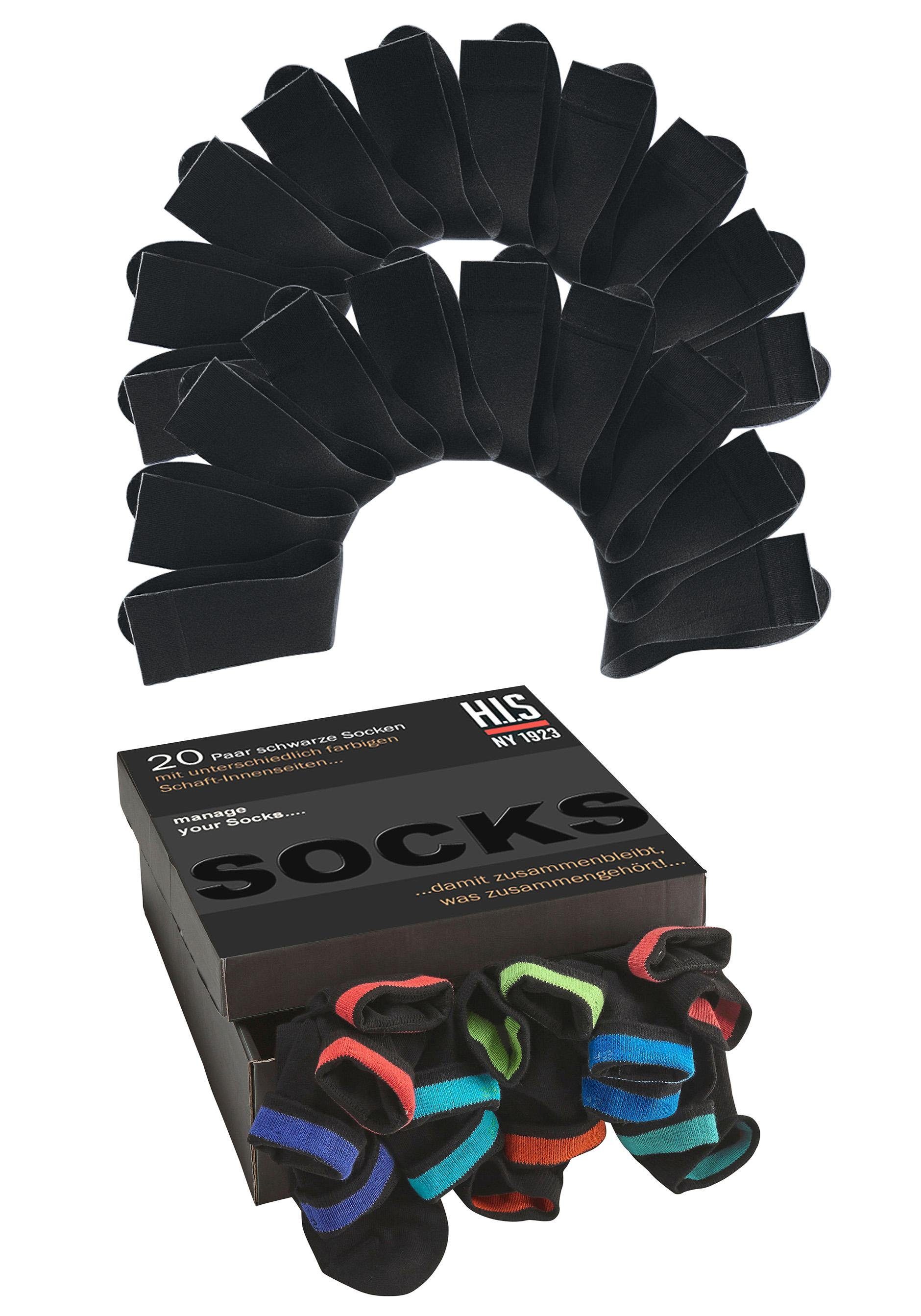 H.I.S Socken für Damen und Herren, perfekt zu sortieren mit farbigem Innenbündchen. (Box, 20-Paar) in praktischer Geschenkbox, für Beruf und Freizeit