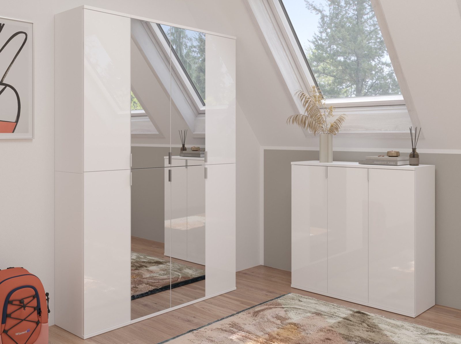 Inn.Furn Kommode SystemX (Mehrzweckschrank in weiß Hochglanz, 30 x 99 cm), variable Inneneinteilung