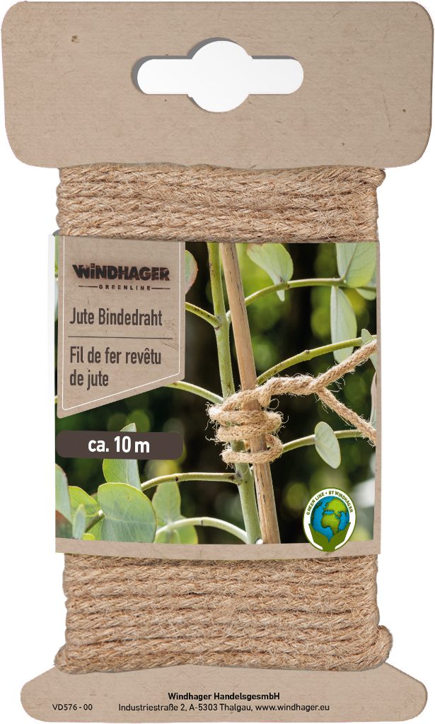Windhager Pflanzschnur Pflanzenbinder auf Jute-Bindedraht, Pflanzendraht, 10 m x 3 mm, natur