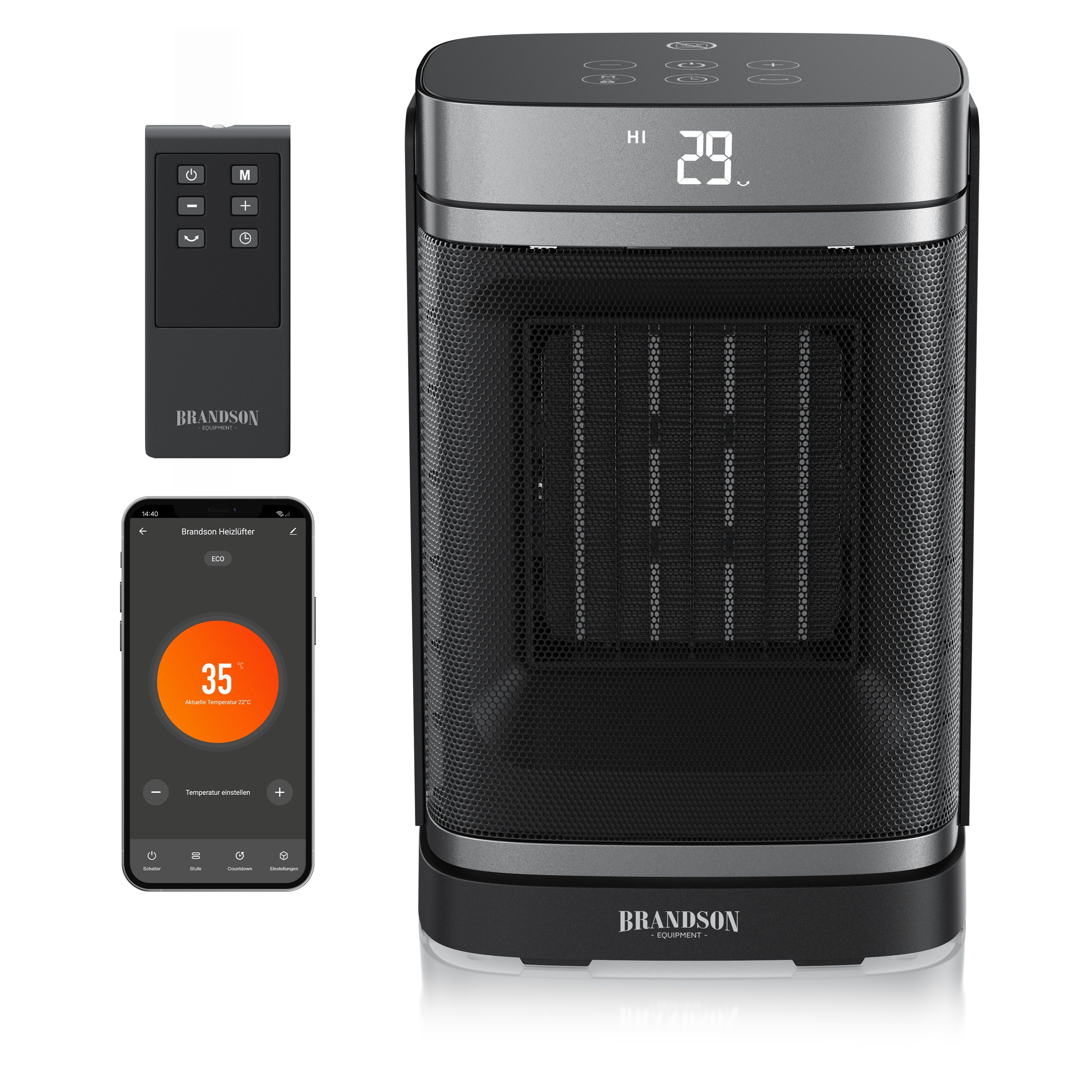 Brandson Heizlüfter WLAN-Heizlüfter 1500 W Keramik mit App-Steuerung, Timer, Oszillation, 1500 W, ECO-Modus, Thermostat, 10-35°C, LED-Display, Preisträger 2025