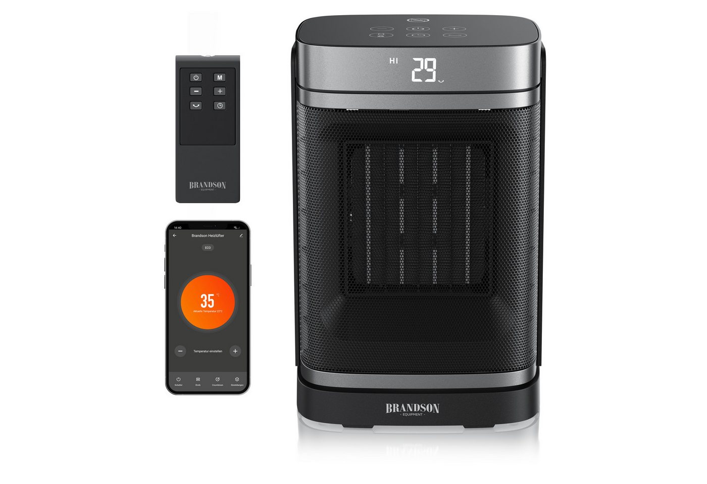 Brandson Heizlüfter WLAN-Heizlüfter 1500 W Keramik mit App-Steuerung, Timer, Oszillation, 1500 W, energiesparend, ECO-Modus, Thermostat, 10-35°C, LED-Display