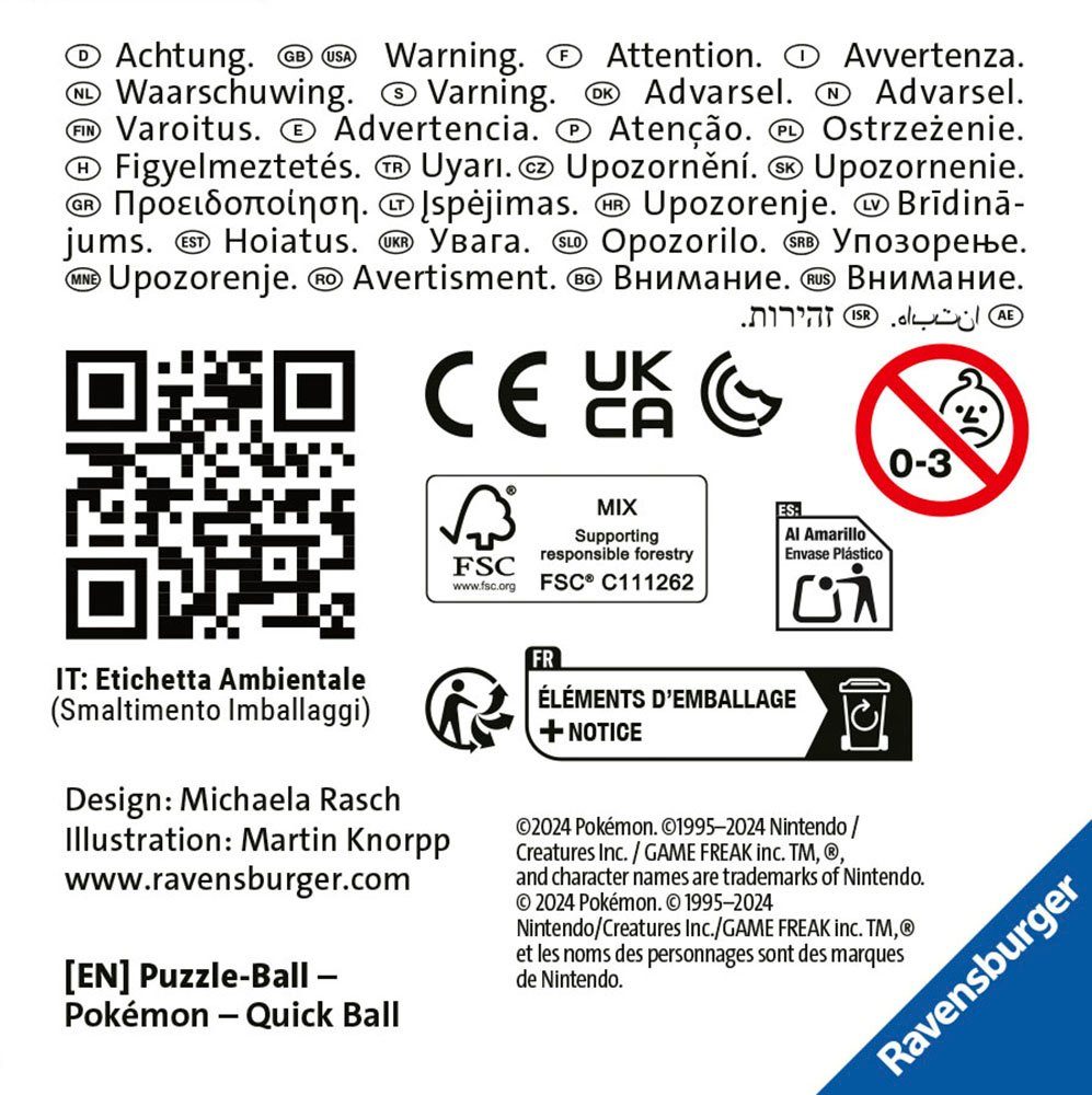 Ravensburger Puzzleball Puzzle-Ball Pokémon Flottball, 54 Puzzleteile, Made in Europe