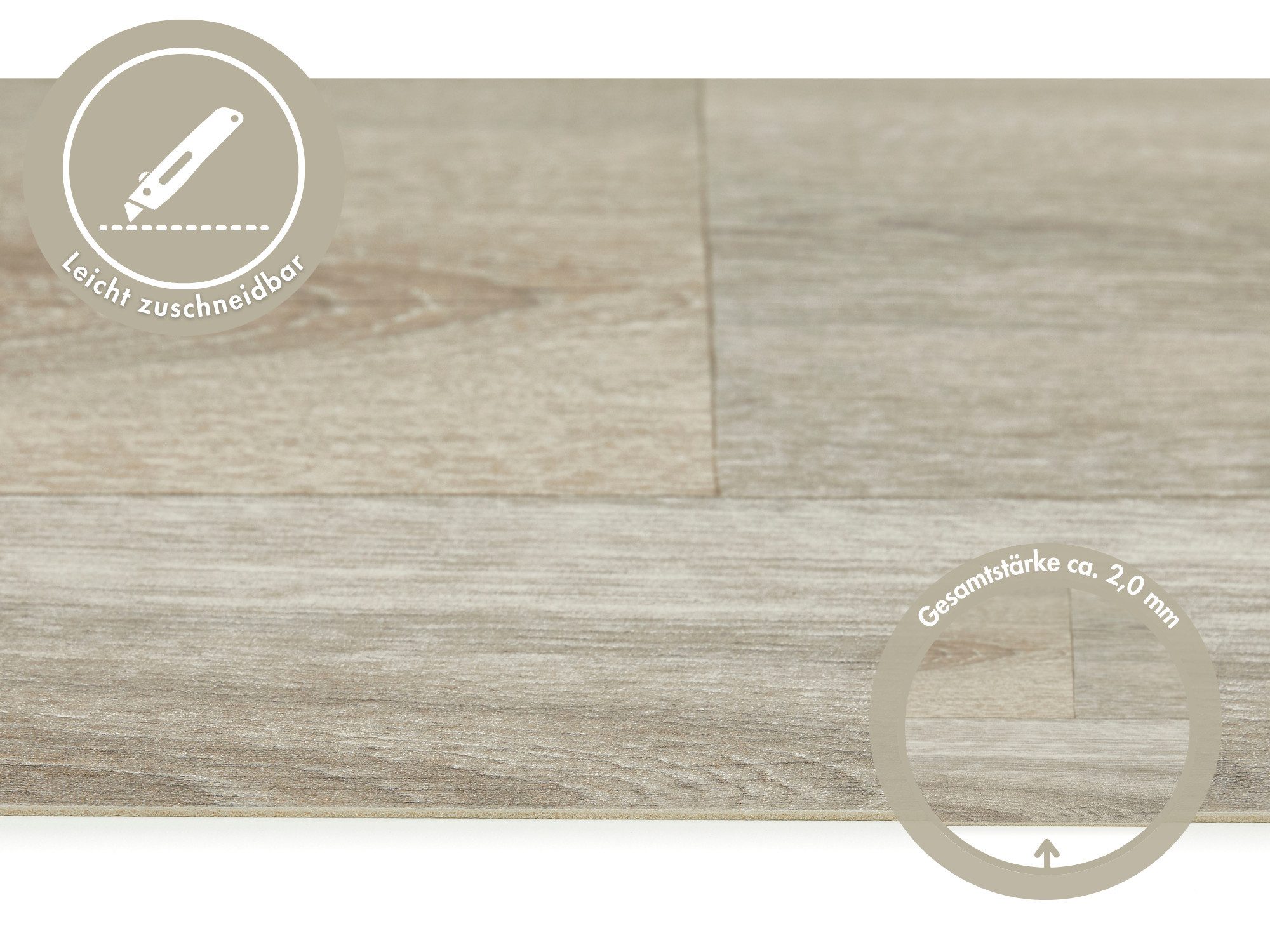 misento Vinylboden Optima in Holzoptik, für Feuchträume und Privatbereiche, PVC Bodenbelag Meterware 200/400 cm breit, Stärke 2,0 mm
