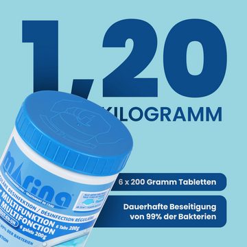 Bestlivings Chlortabletten Marina Multitabs 200g - Multifunktion 5 in 1, (6 x 200g Tabs), Chlor Tab für Pools, Multitabs (1x 1,2kg) Langzeit-Desinfektion