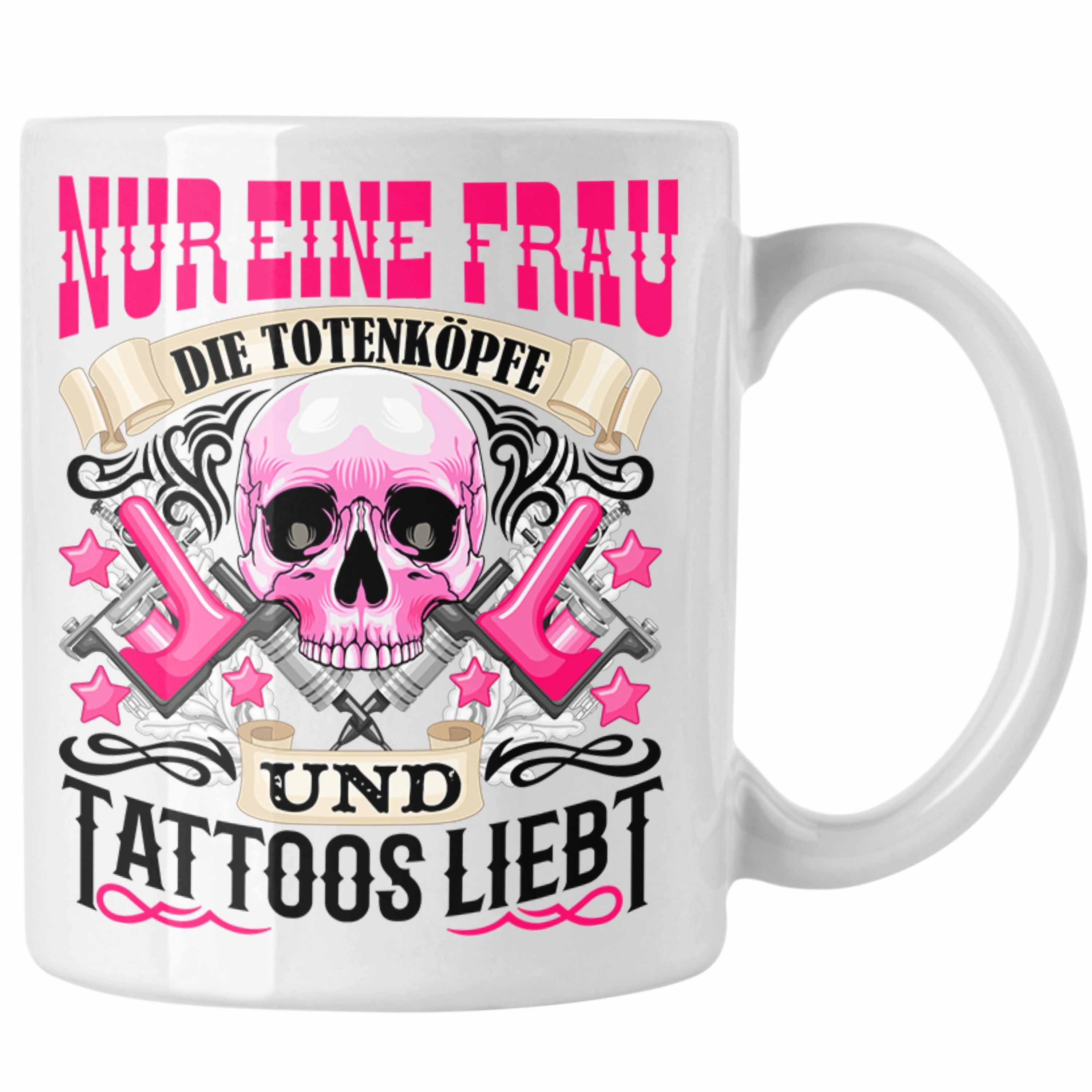 Trendation Tasse Trendation - Totenköpfe Tasse Tattoos und Geschenk Frau F Tattoowierte Weiss