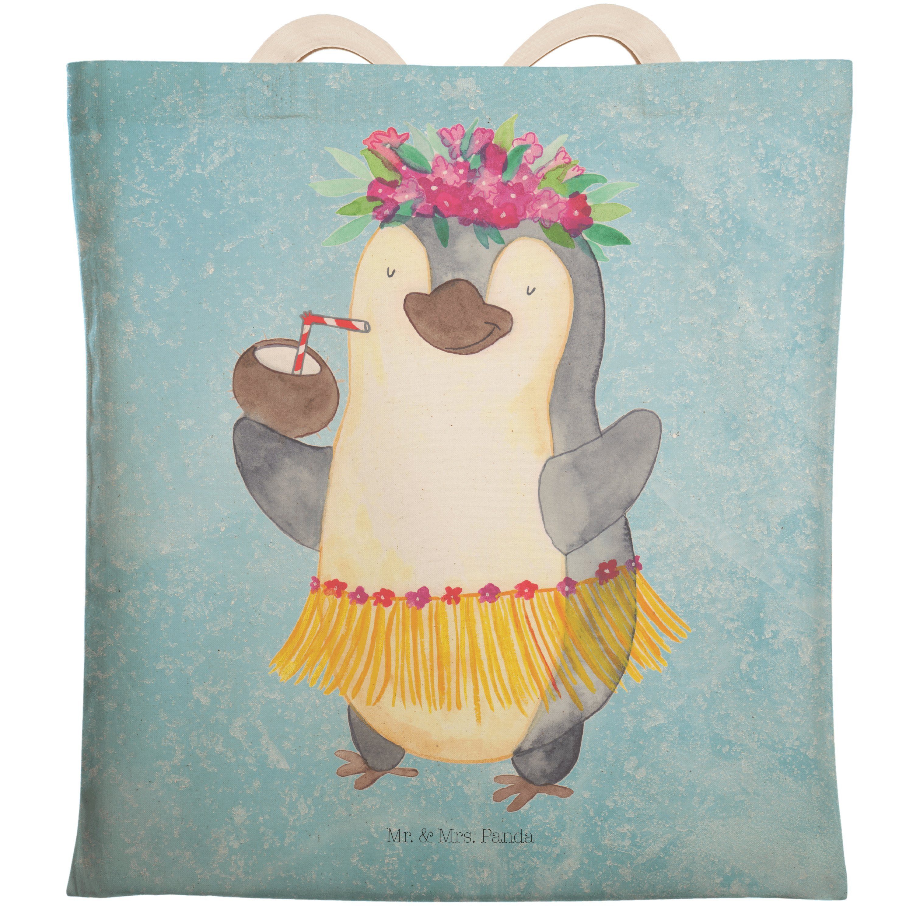 Mr. & Mrs. Panda Tragetasche Pinguin Kokosnuss - Eisblau - Geschenk, Stofftasche, Tasche, Umhänget (1-tlg)