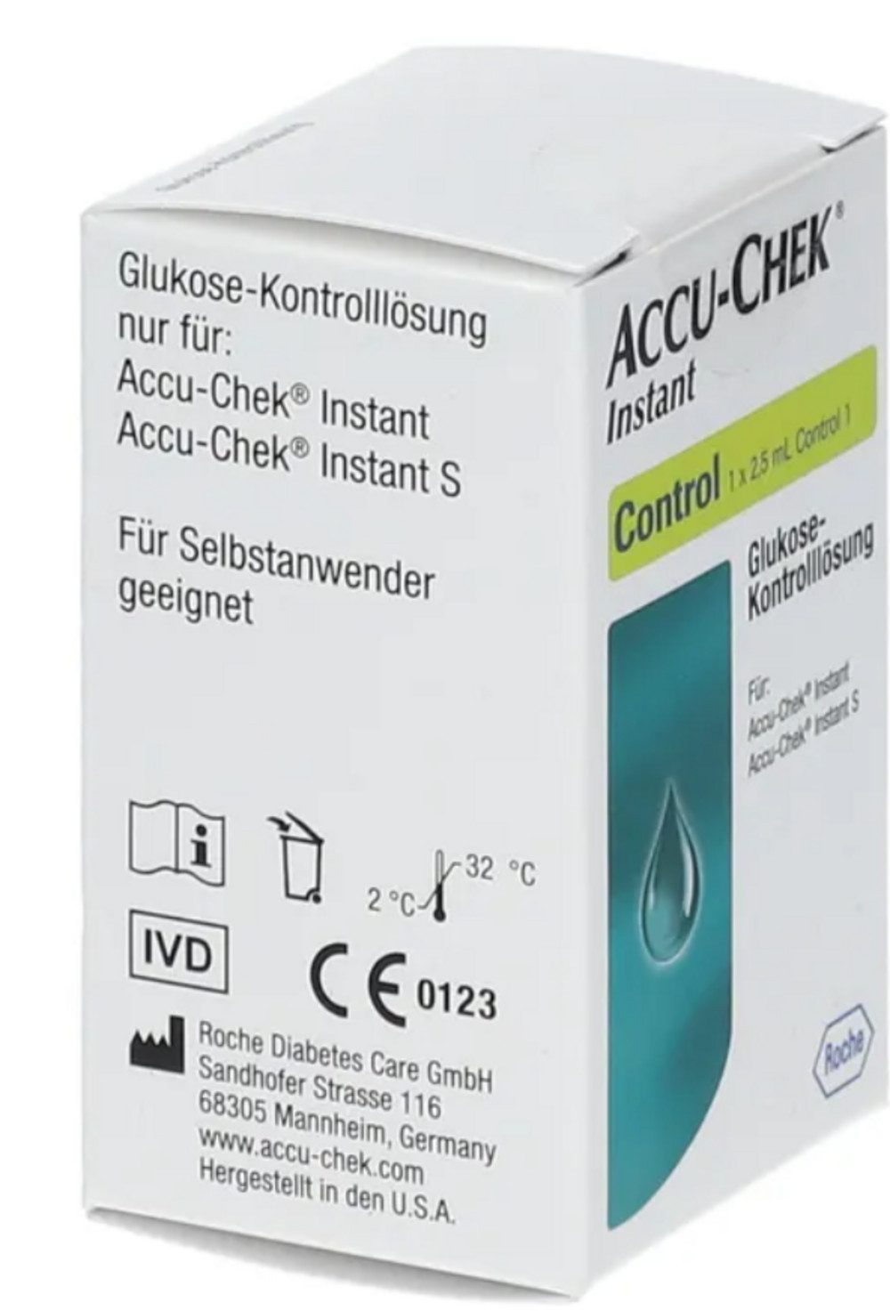 Roche Blutzuckermessgerät Accu-Chek Instant Kontroll-Lösung 2,5ml, Glucoselösung, Kontrolllösung für Blutzuckergeräte, Diabetes Teststreifen prüfen