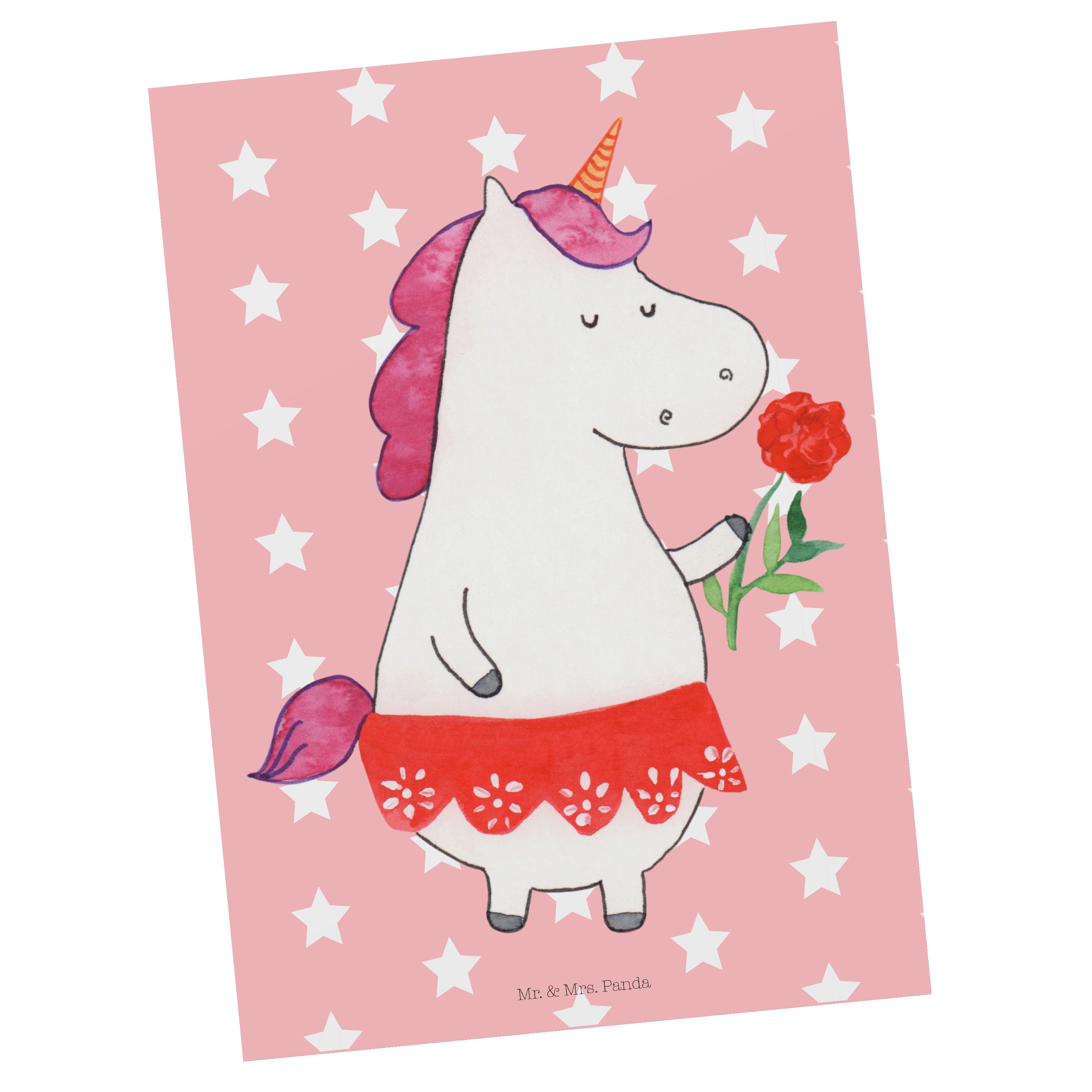 Mr. & Mrs. Panda Postkarte Einhorn Dame - Rot Pastell - Geschenk, Trennung, Geburtstagskarte, Ei