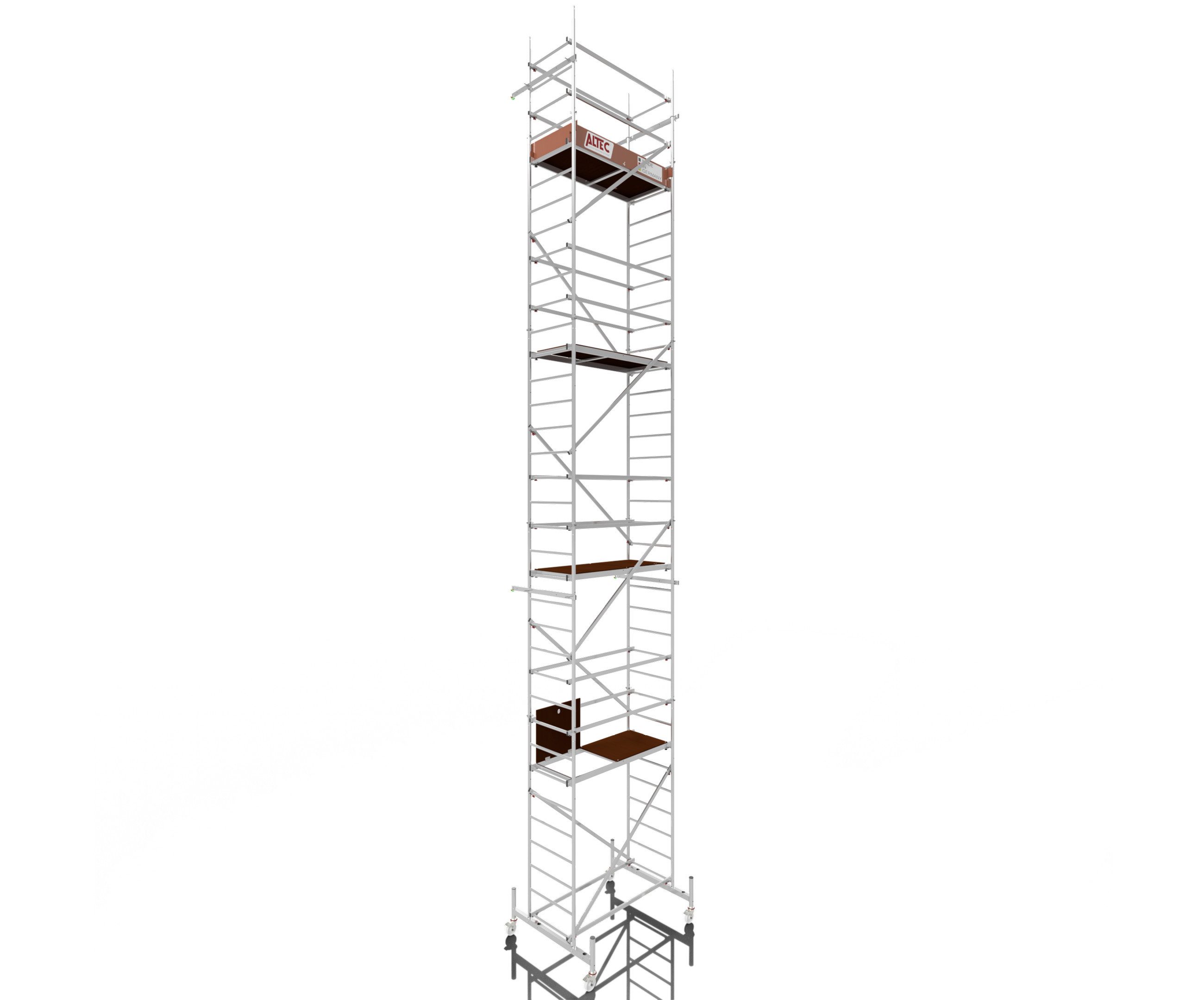 ALTEC Aluminium Fahrgerüst Rollfix 1.0 mit Ø125mm Rollen, Standardtraverse & Wandanker, maximale Arbeitshöhe 10 Meter