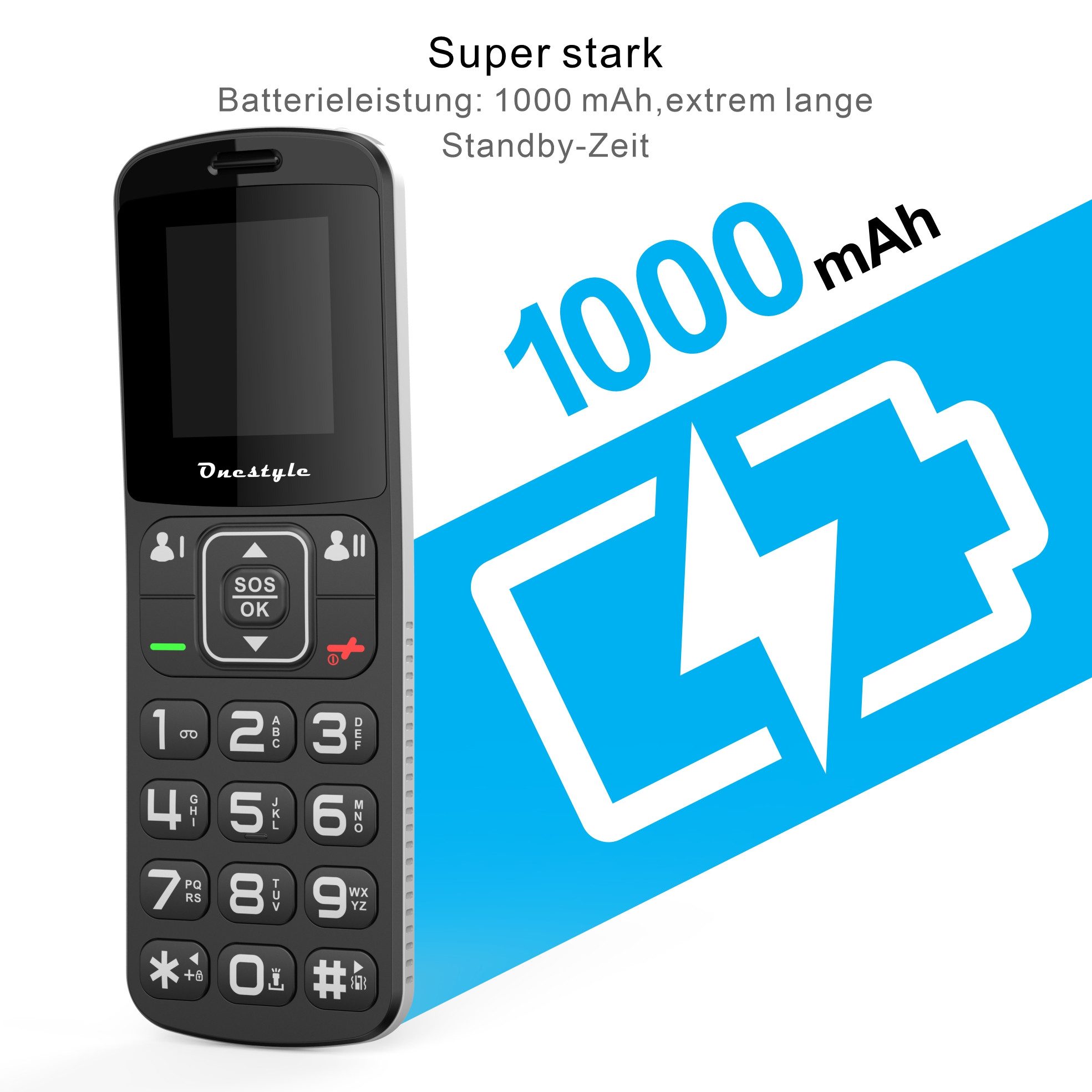 Onestyle Silver II Seniorenhandy mit Ladeschale, DUAL-SIM, großen Tasten Seniorenhandy – Bild 3 von 5