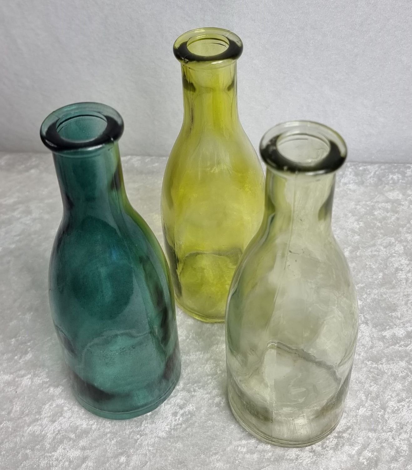 (Sparset, set Rich Vasen), 3er Glasflaschenvasen rosa Grün, Dekovase Sandra Glas aus 3