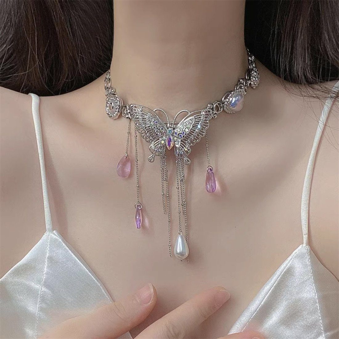 Quaste Barock für Frauen Schmetterling DAYUT (1-tlg) Halskette, Stil Geschenk Collier