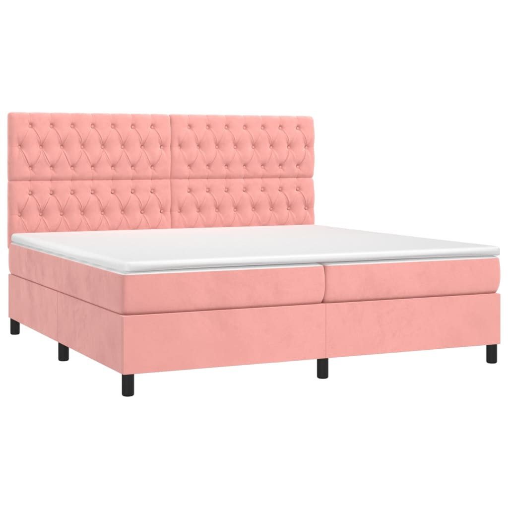 Bett Boxspringbett mit Matratze & LED Rosa 200x200 cm Samt