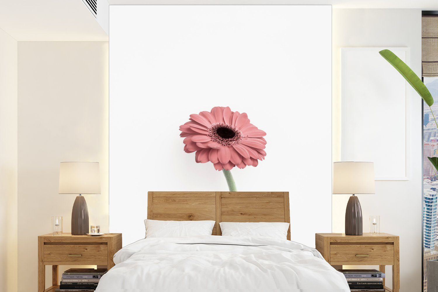 MuchoWow Fototapete Blumen - Rosa - Natur - Weiß - Pflanze, Matt, bedruckt, (4 St), Montagefertig Vinyl Tapete für Wohnzimmer, Wandtapete | Fototapeten