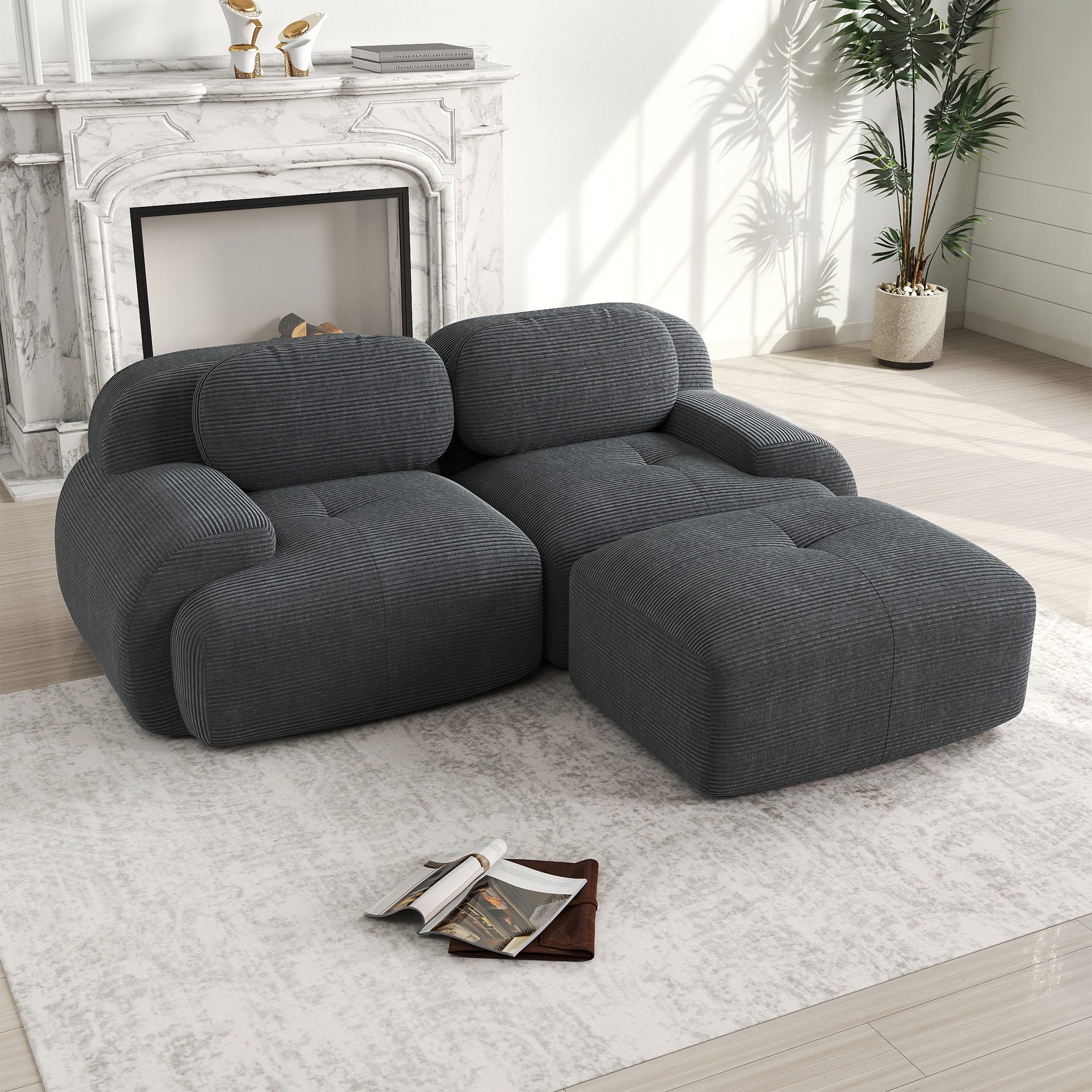 REDOM Ecksofa Modular gestaltetes Sofa in kuscheligem Cordmaterial, Ergonomisch, Mit Cordstoff & Rutschfester Basis – Ideal für Wohnzimmer 1 Teile