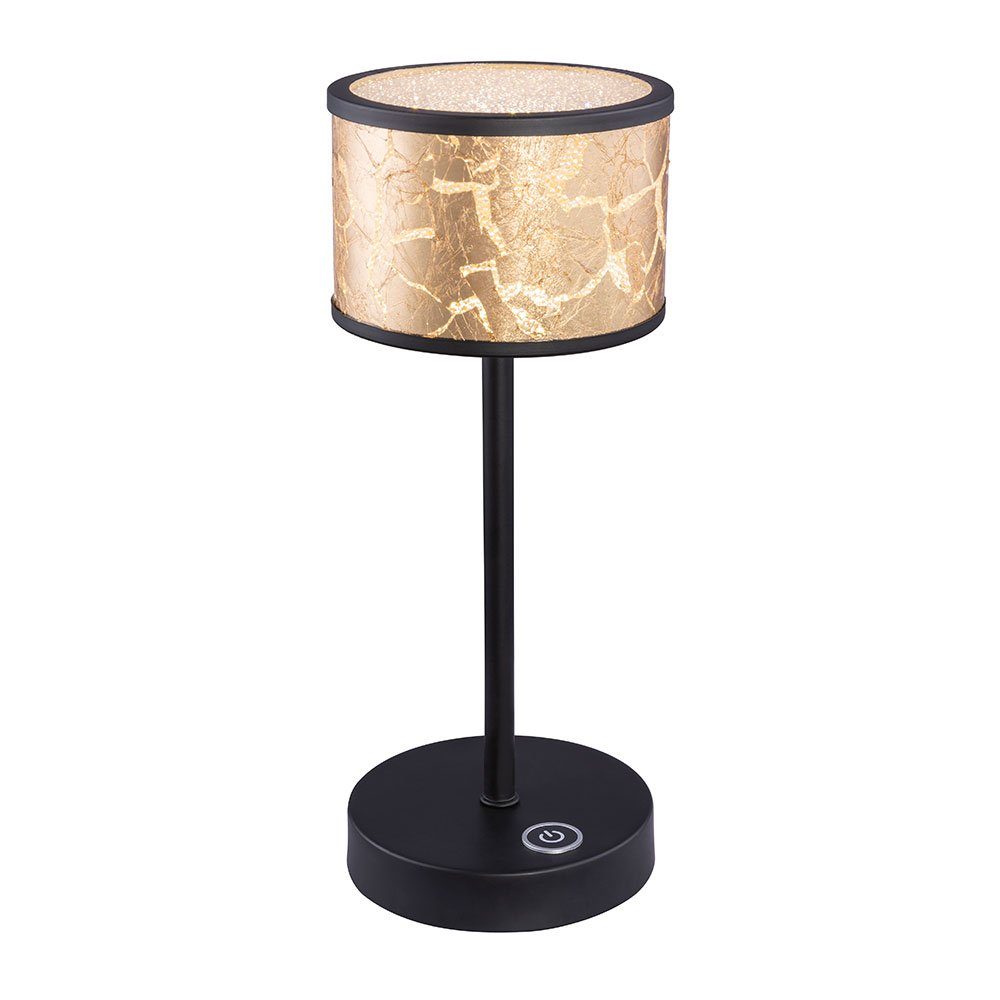 Gold Metall Lampe etc-shop fest Tischleuchte, verbaut, Leuchte Schwarz Glas Tisch Warmweiß, Design LED Kristalle LED LED-Leuchtmittel
