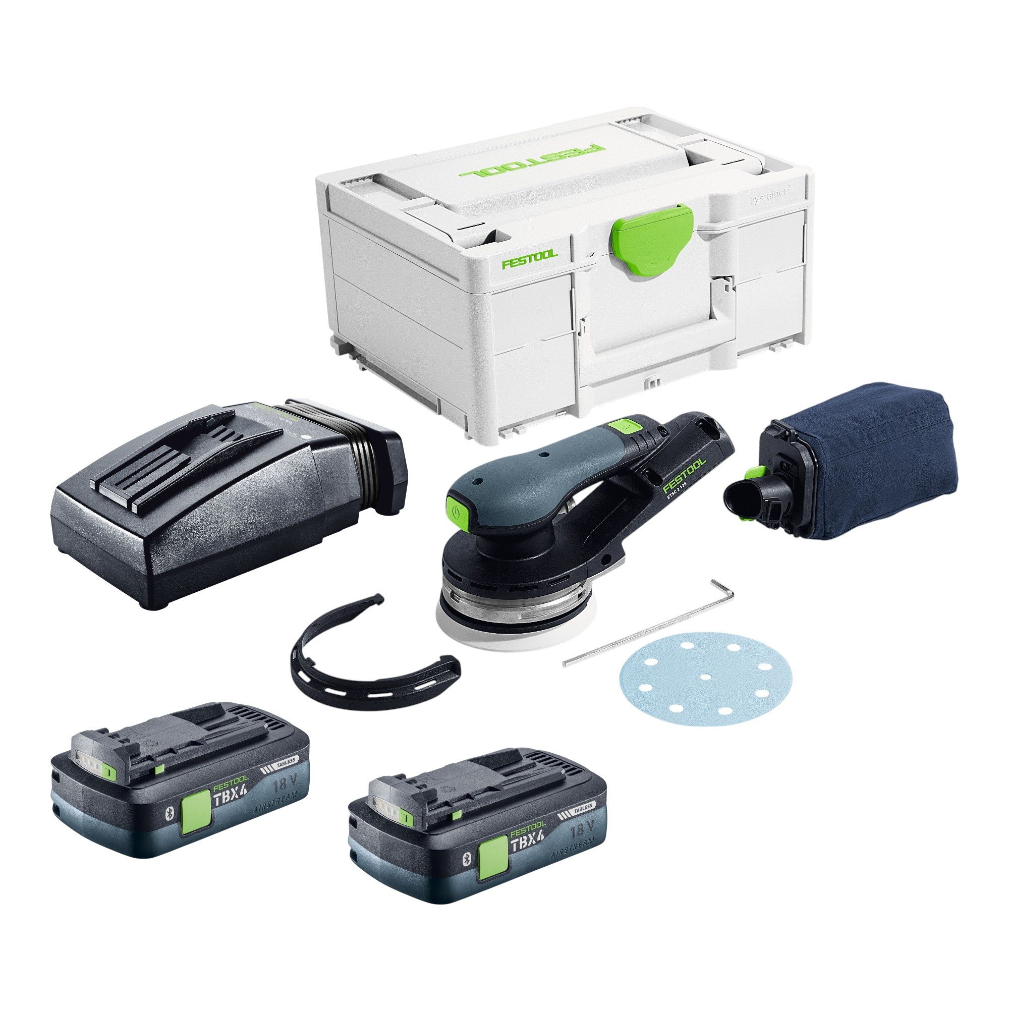 FESTOOL Exzenterschleifer ETSC 2 125-Basic 18 V 125 mm + 2x Akku 4,0 Ah + Ladegerät + Systainer