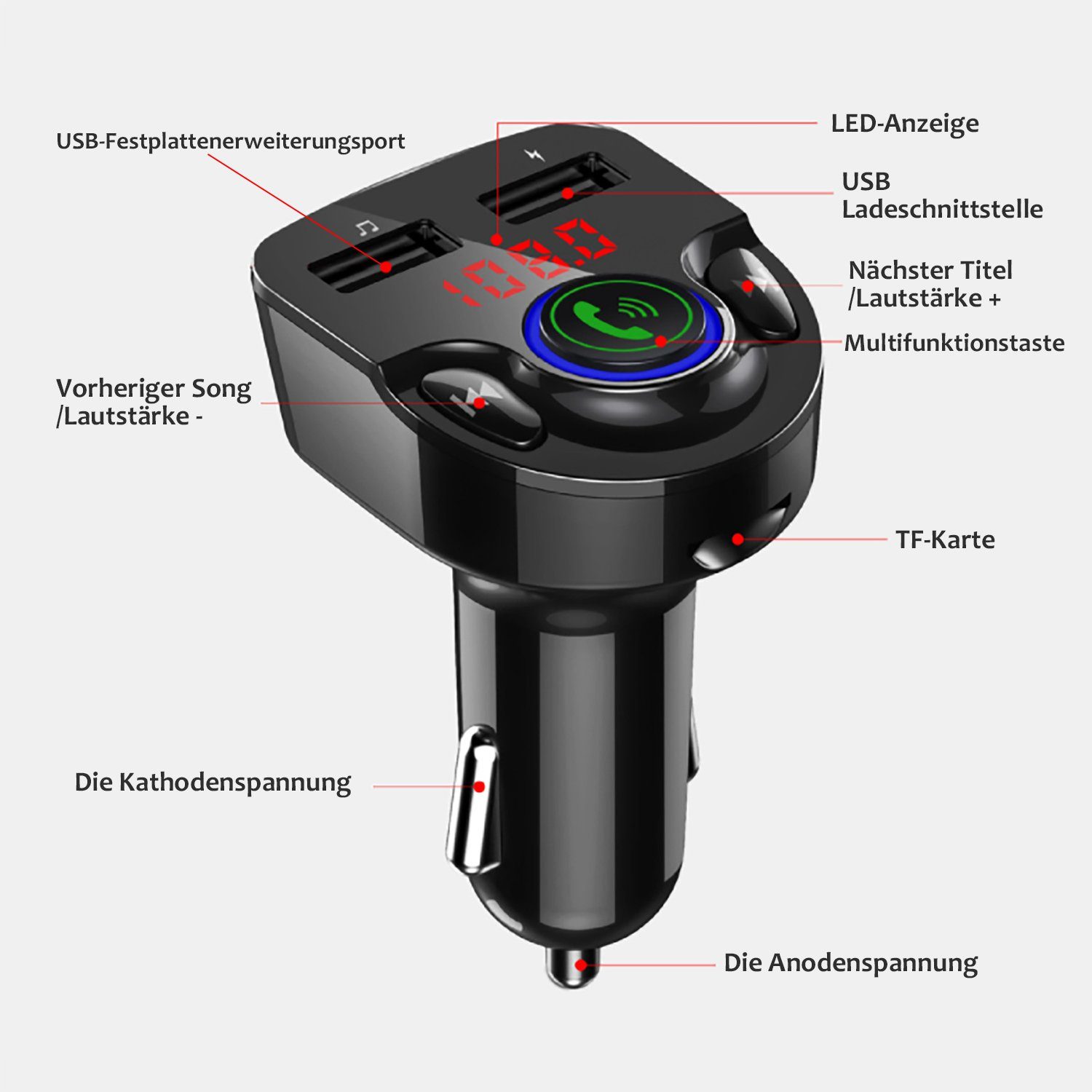 Laufwerk, Auto-Adapter, mit LifeImpree USB Transmitter und Freisprecheinrichtung Sprachnavigation KFZ