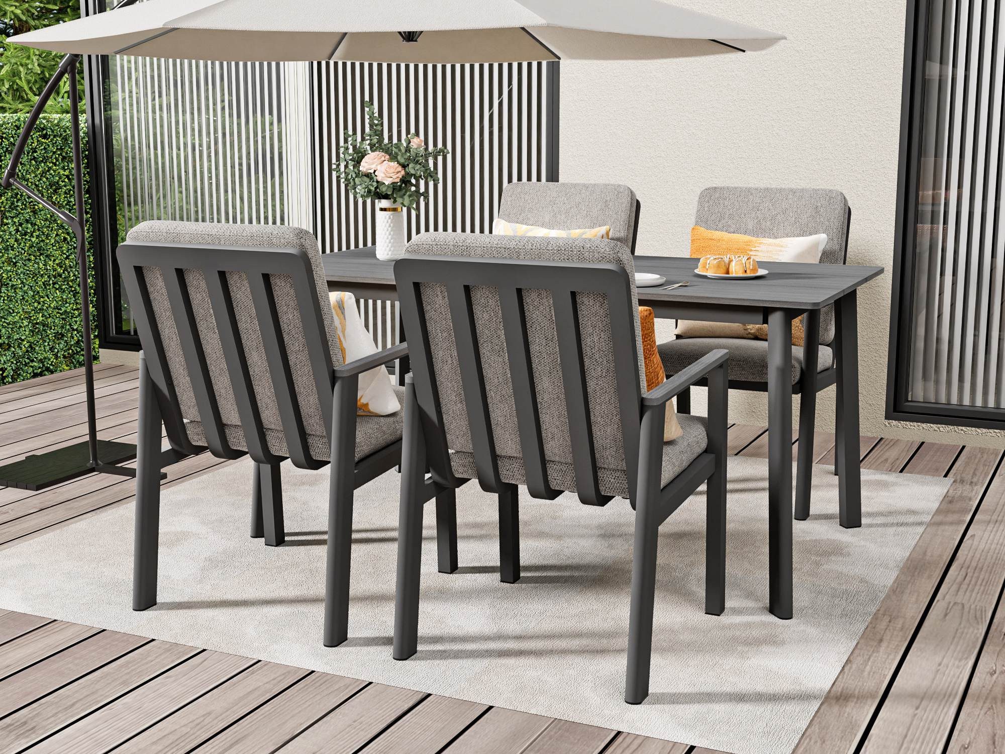 MeXo Gartenlounge-Set Garten Essgruppe für 4 Personen, (Gartenmöbel Set aus Aluminium, 5-tlg., mit PS-Tisch & bequemen Sesseln inkl. Kissen), Ideal für Garten, Terrasse & Balkon