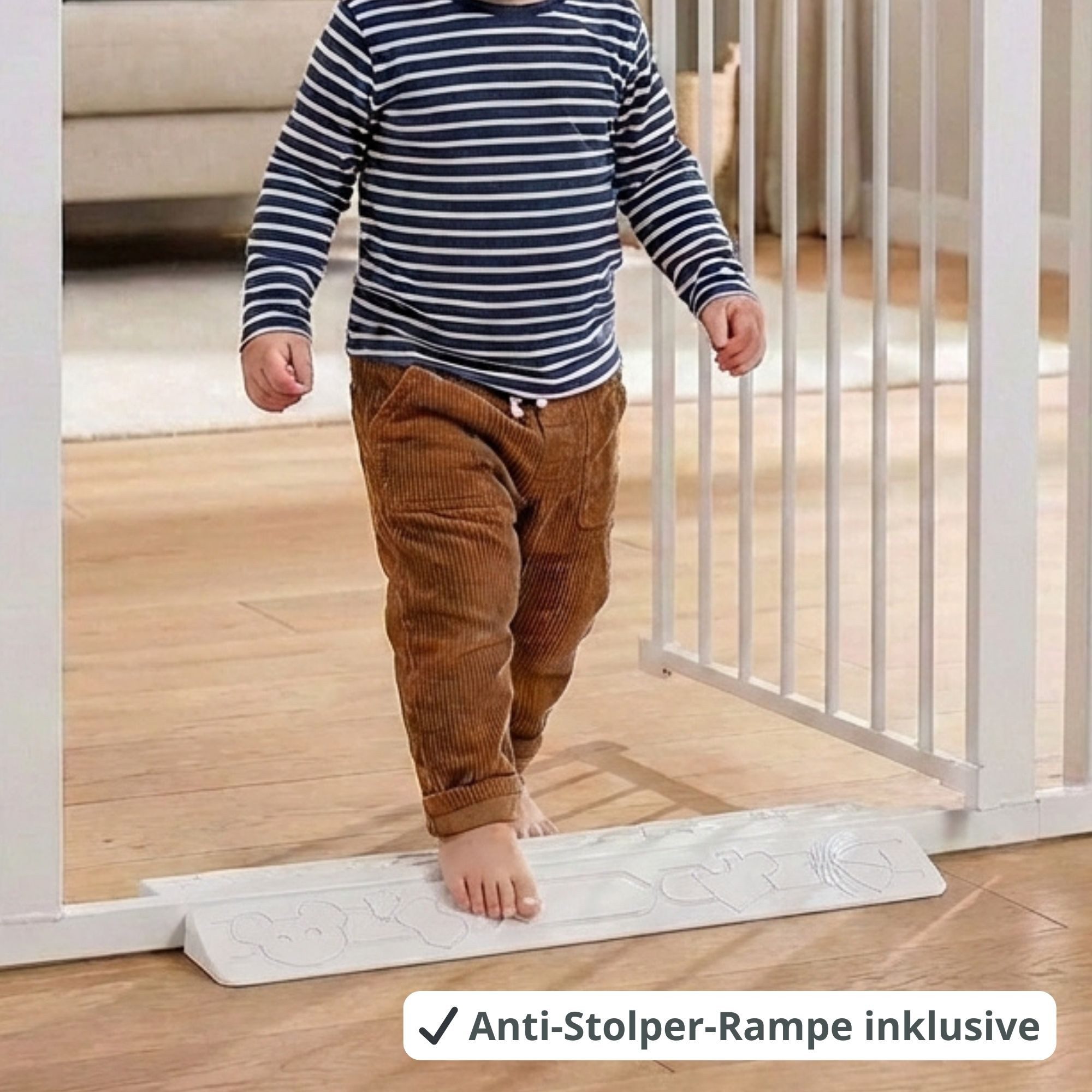 Bronea Treppenschutzgitter BALU Türgitter ohne Bohren Türschutzgitter Treppengitter (75–82 cm verlängerbar bis 165 cm, SAFETY-LOCK Rot/Grün, ANTI-STOLPER-RAMPE, – Bild 5 von 5