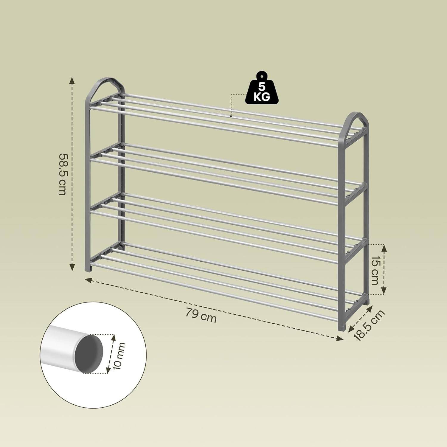 EUGAD Schuhregal, 1-tlg., 4-Ebenen–Metallrohrgestell, für Flur, Wohnzimmer, Schlafzimmer