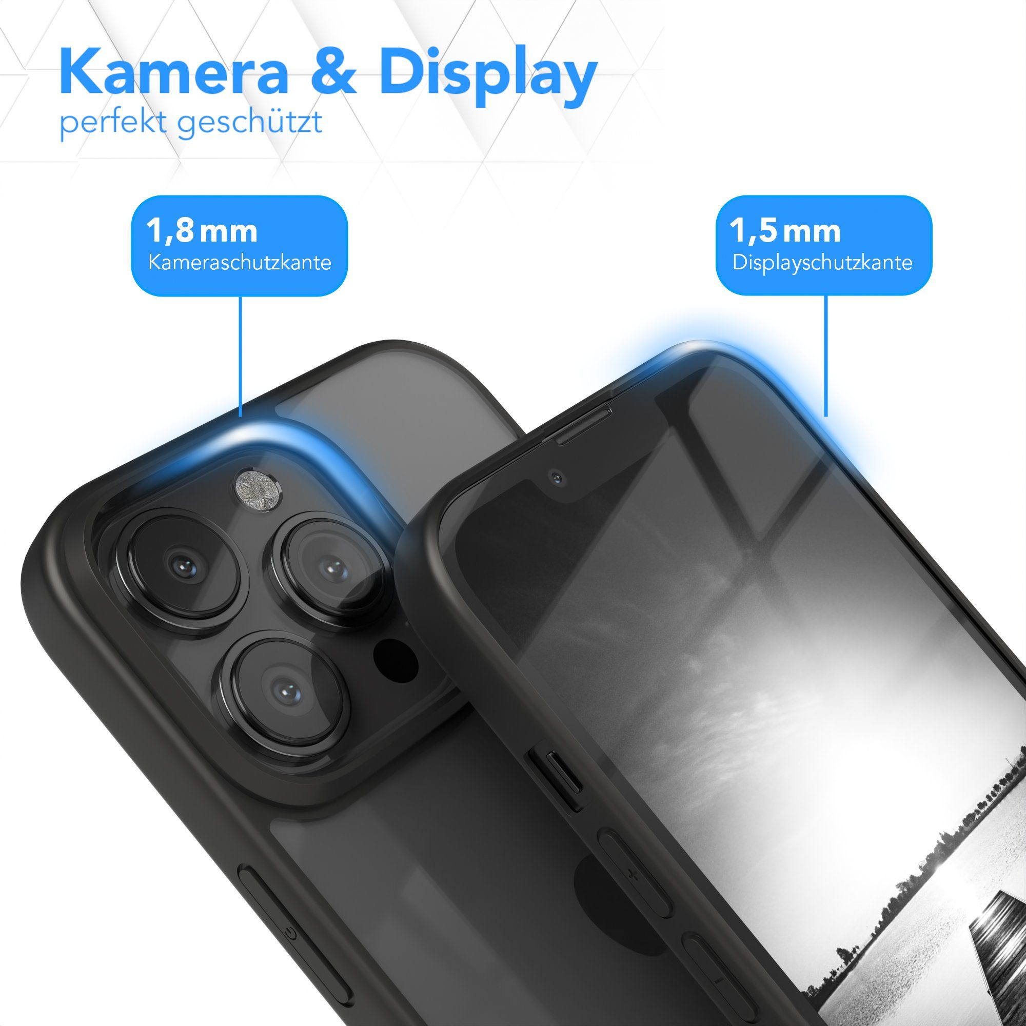 EAZY CASE Handyhülle Bumper Case für Apple iPhone 13 Pro 6,1 Zoll, Hülle Durchsichtig kratzfest Back Cover mit Displayschutz Schwarz