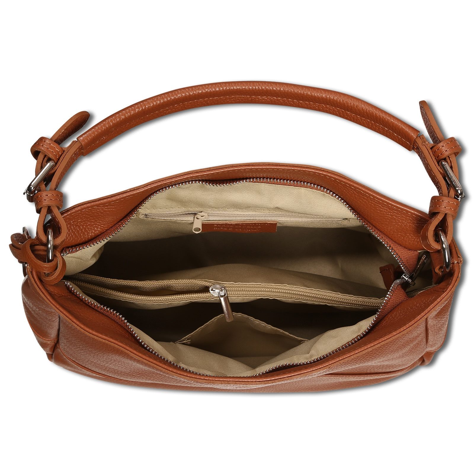 Toscanto Schultertasche Toscanto Damen Schultertasche Leder (Schultertasche), Damen Leder Schultertasche, hellbraun ca. 38cm
