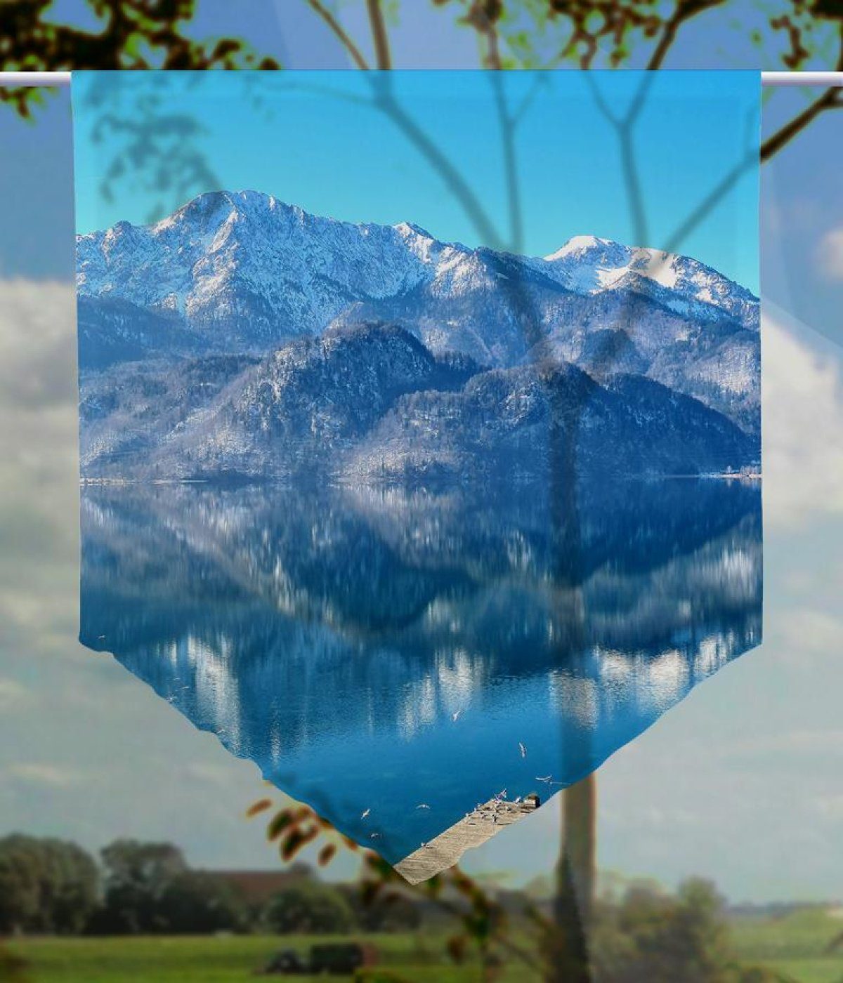 spitz – Alpensee, Scheibengardine Blaues Scheibenhänger Wunder – gardinen-for-life