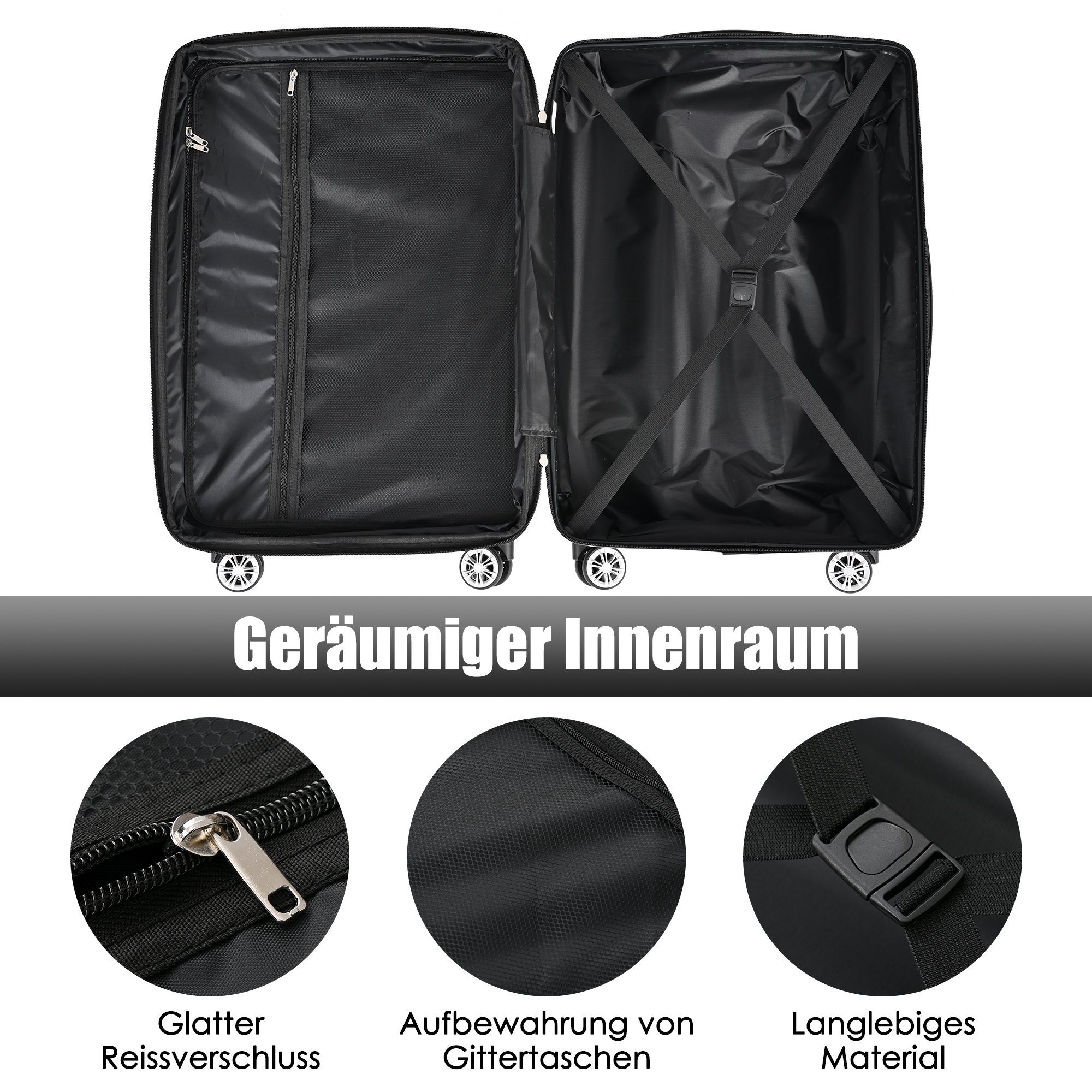 Hartschalen-Koffer 4 Grau Reisekoffer Trolleyset Rollen, Ulife TSA ABS Zollschloss, (3 tlg)