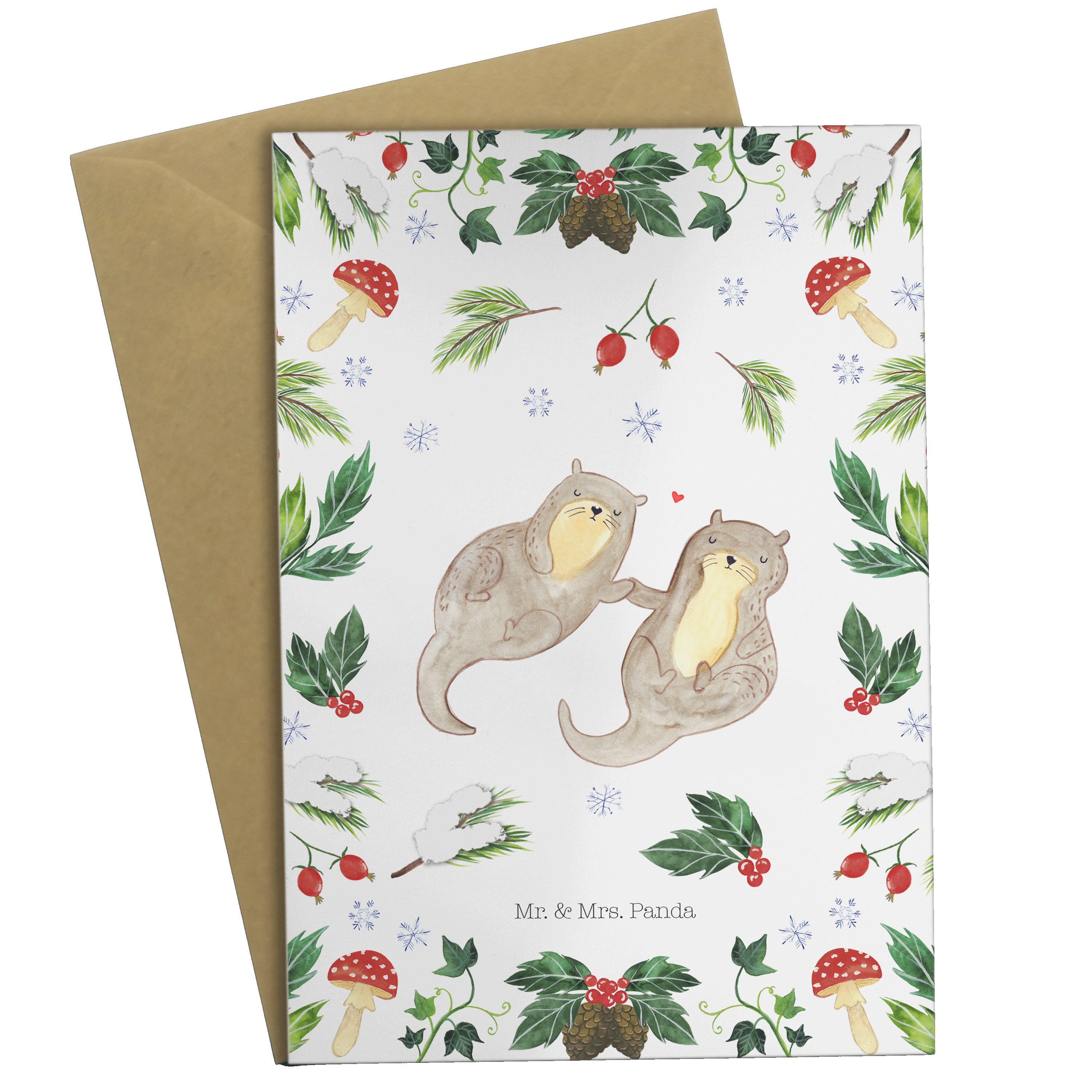 Mr. & Geschenk, Weiß Panda Glühweinstand Grußkarte - Mrs. Klappkarte, - Otter Geburtstagskarte