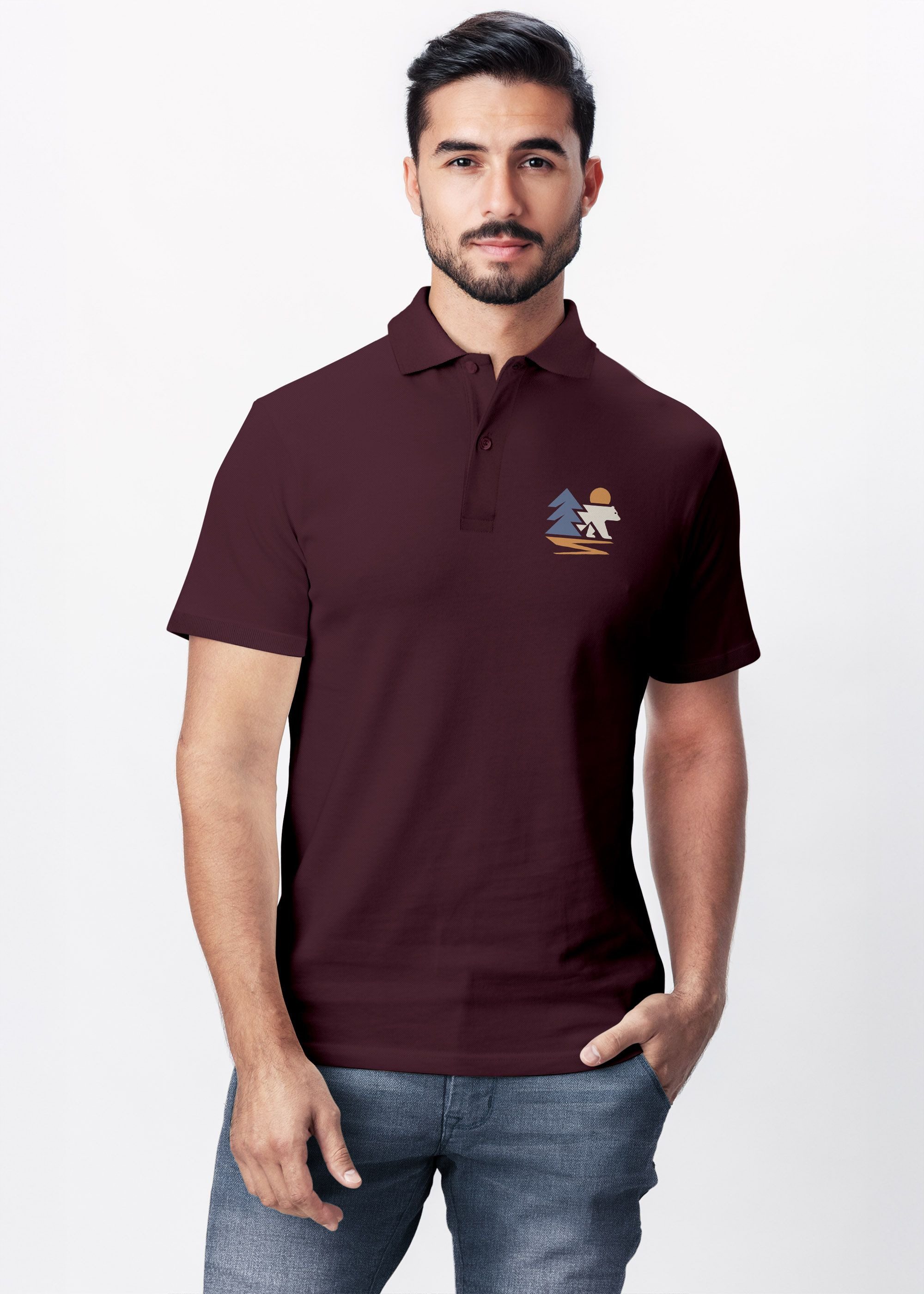 Neverless Poloshirt Poloshirt Herren mit Bär Naturmotiv-Kurzarm Polohemd aus mit Print