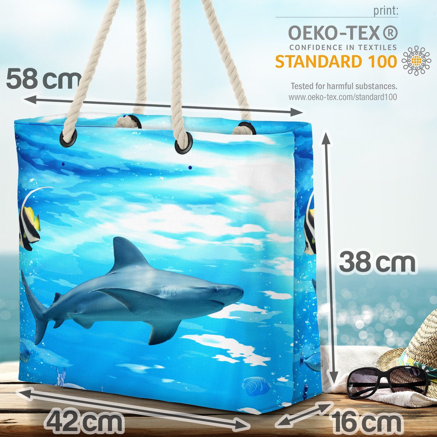 Hai-Fisch Ozean Jäger Hai Weisser Meer Haifisch Meer (1-tlg), Gefahr Strandtasche Beach VOID Bag