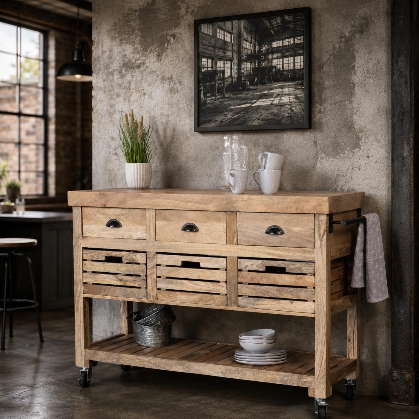 baario Küchenwagen Servierwagen ZAGON Holz, massiv Mangoholz Kücheninsel braun Rollwagen Trolley Anrichte Landhaus