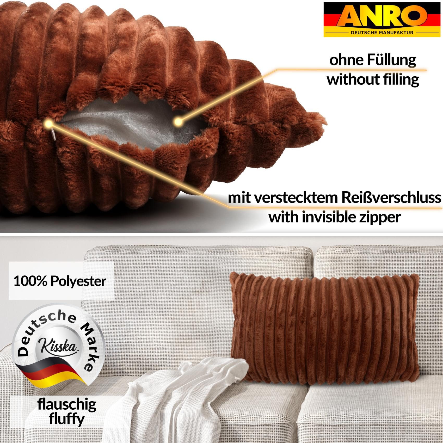 Kisska Dekokissen LILLI BIG CORD Velour Ambiente dekorieren, Kissenüberzug ohne Füllung BIG-Cord UNI 50x30cm Einfarbig Kupfer