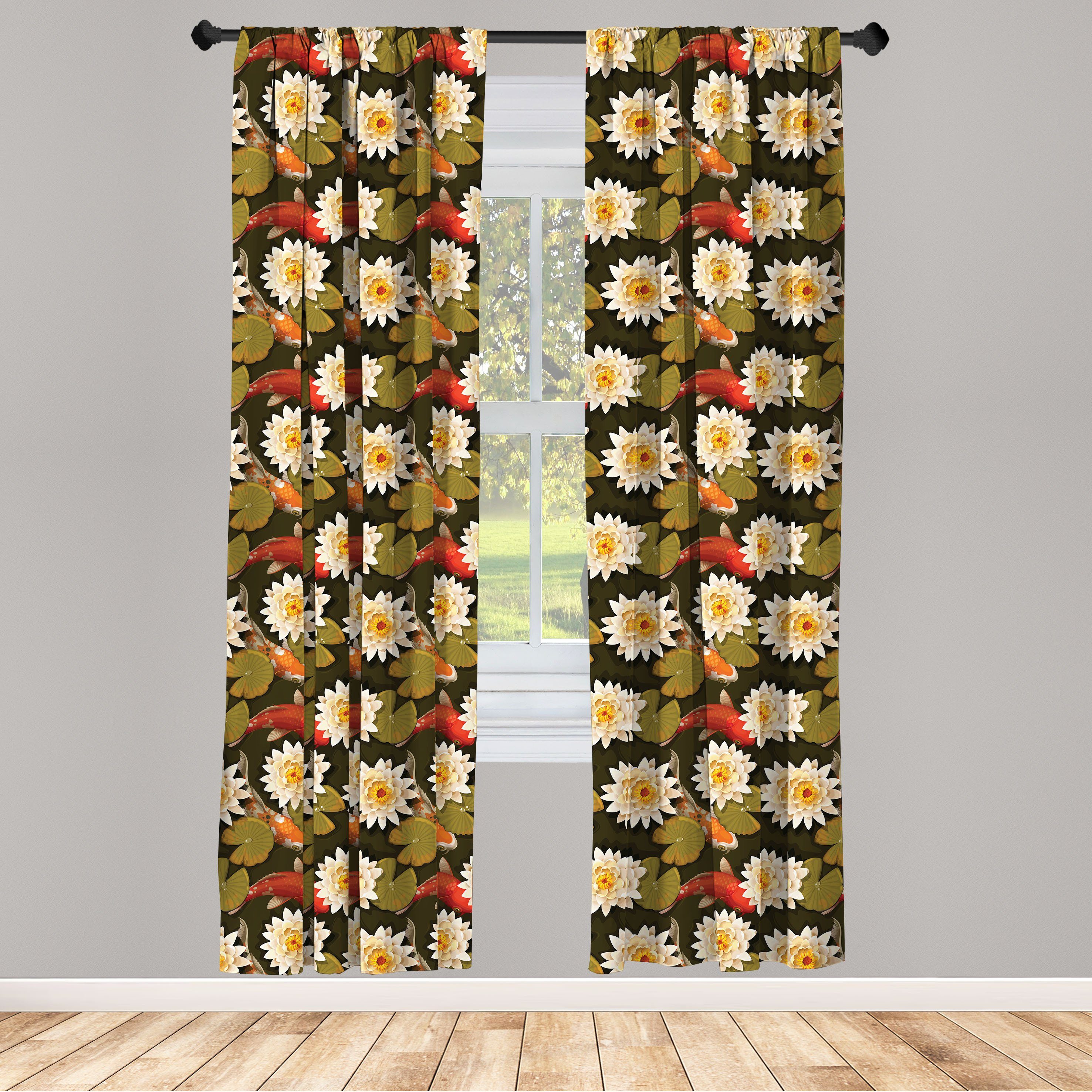 Gardine Vorhang für Wohnzimmer Schlafzimmer Dekor, Abakuhaus, Microfaser, asiatisch Japan spornte Lotus Koi
