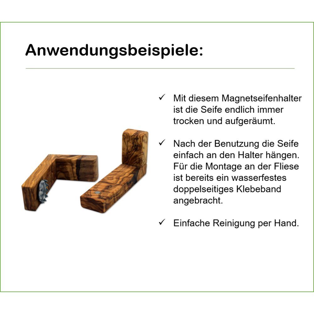 Seifenplättchen, 11 inkl. 1x Olivenholz-erleben Magnetseifenhalter cm, 1x Magnetseifenhalter cm, Seifenplättchen, 11 vielseitig Seifenhalter inkl. 1-St., nachhaltig, einsetzbar