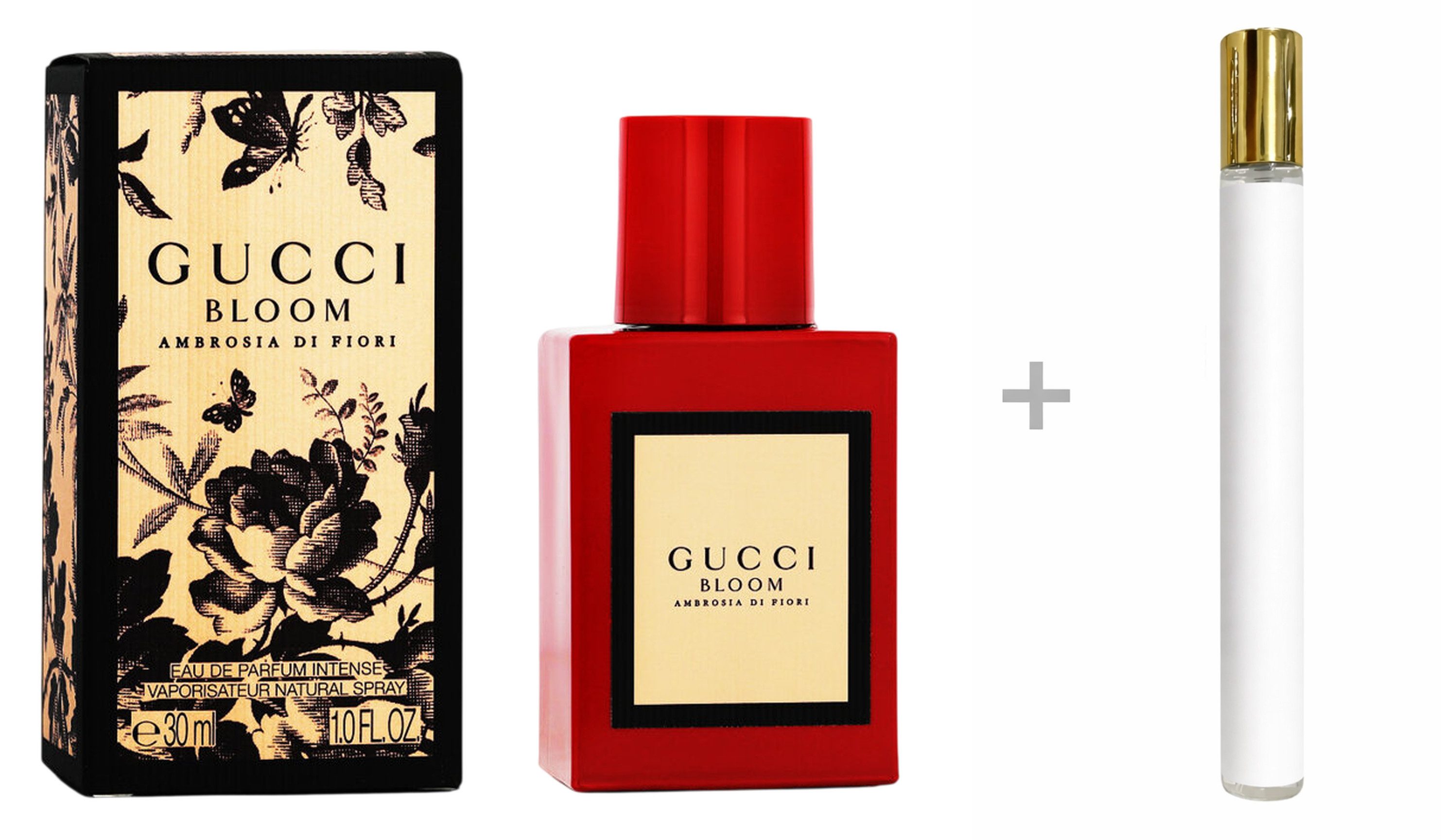 GUCCI Duft-Set Bloom Ambrosia di Fiori Intense Eau de Parfum (EDP) Damen Spray, Intensiv-blumiger Duft mit Jasmin, Tuberose und Rose - mit Reiseduft