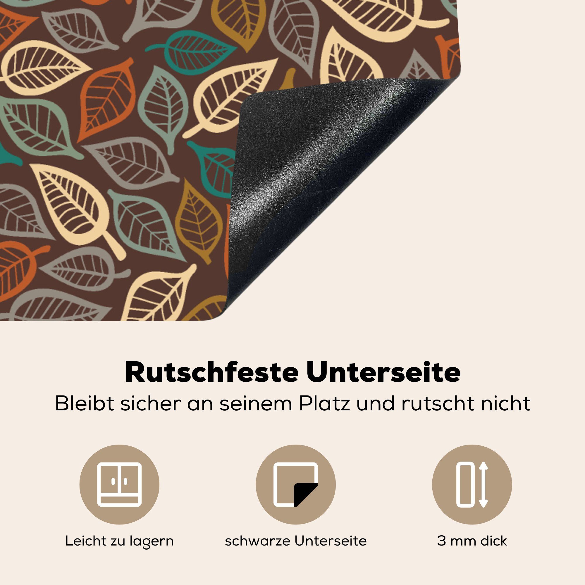 Induktionsmatte - für cm, (1 Herdblende-/Abdeckplatte Natur 59x52 tlg), die - - Vinyl, böhmisch, küche, Ceranfeldabdeckung Blätter MuchoWow Herbst